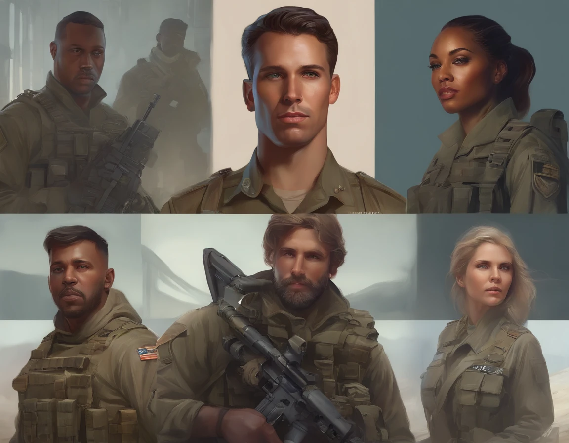Army ghosts, special forces, realistic portrait, symmetrical, highly detailed, digital painting, artstation, conceptobyl, smooth, sharp focus, illustration, cinematic lighting, art by artgerm and greg rutkowski and alphonse mucha