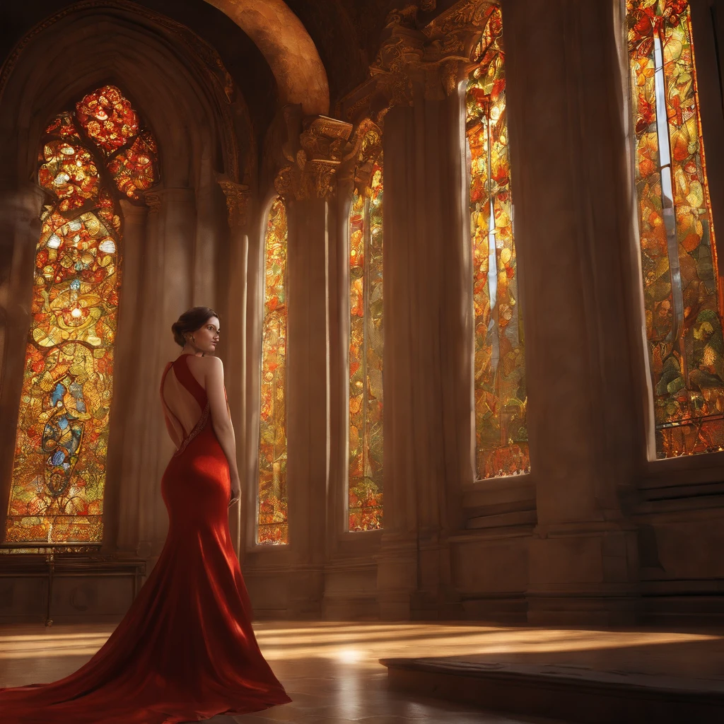 (Professional 3D rendering:1.3) de (Realistic:1.3) Foto de arte mais bonita do mundo, Masterpiece quality. Extremely detailed ada wong, red cheeks. Big boobs and small waist. Pale. Fair skin, large buttocks. she's standing with her back facing us and she's touching her butt. Luminous lighting. She's in a cathedral Church with stained glass windows. Exquisite details. Intricately detailed. Alluring. Sensual. Greasy skin, corpo inteiro 8k unidade render, poros da pele, very dark lighting, sombreamento pesado, circunstanciado, Rosto detalhado, (vibrante, fotogrdeia realista, Realistic, Dramatic, Escuro, foco nítido, 8k), (intrincado:1.4), decadente, (altamente detalhado:1.4), pintura digital, rendering by octane, art stations, Conceito-Arte, liso, foco nítido, illustration, germe da arte, (Loish:0.23), Wlop Ilya Kuvshinov, e Greg Rutkowski e Alphonse Mucha Gracias, (global ilumination, studiolight, Light Volumetric), chuva forte, floating particles, patife, fantasia, Onze, corpo inteiroesbian, ((Fundo escuro e antigo da cidade:1.3)),CGSesociedade,art stations