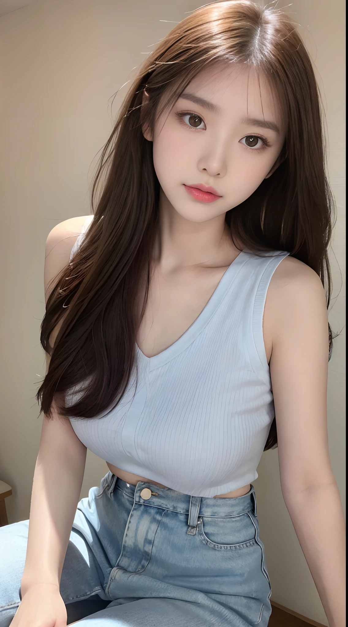 (Highest quality, Ultra-high resolution, Realistic:1.4), 1 beautiful girl, (K-Pop Idols), Detailed face, (Hairstyle: 1, Full van, 1), whole body、 Contrasting, Perfect Anatomy, , Professional Lighting,