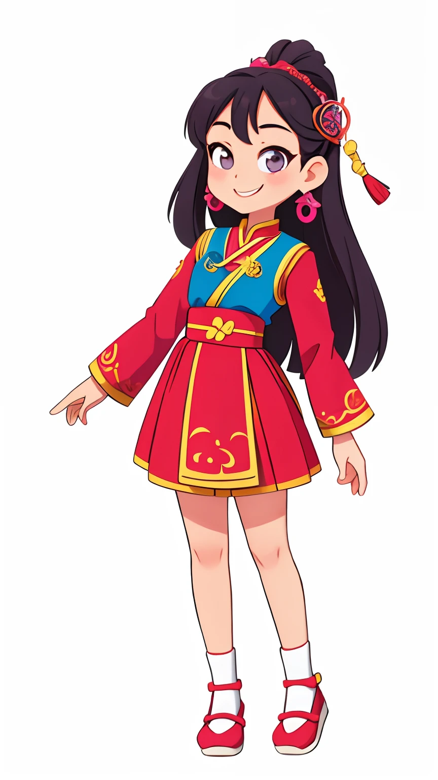 girl with、Put your hand to your mouth and smile、full body Esbian、Distinctive ethnic hair ornaments、Characteristic ethnic shoes