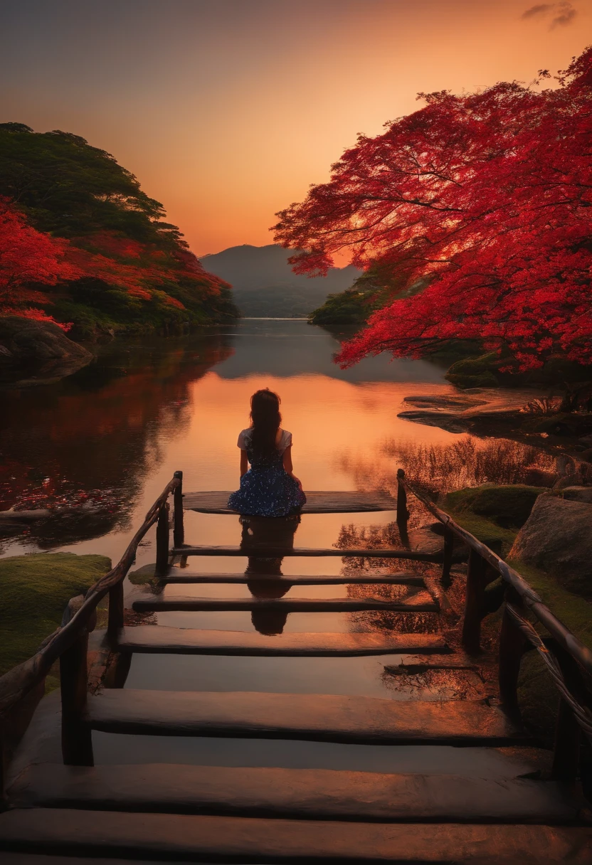 crie uma japonsa olhando para o sol