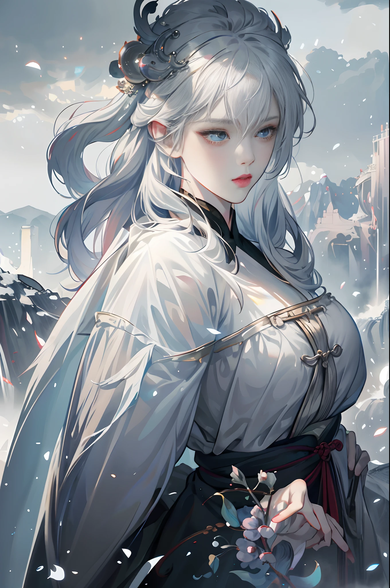 a close up of a woman with white hair and a white mask, beautiful character painting, guweiz, artwork in the style of guweiz, white haired deity, by Yang J, epic exquisite character art, stunning character art, by Fan Qi, by Wuzhun Shifan, guweiz on pixiv artstation