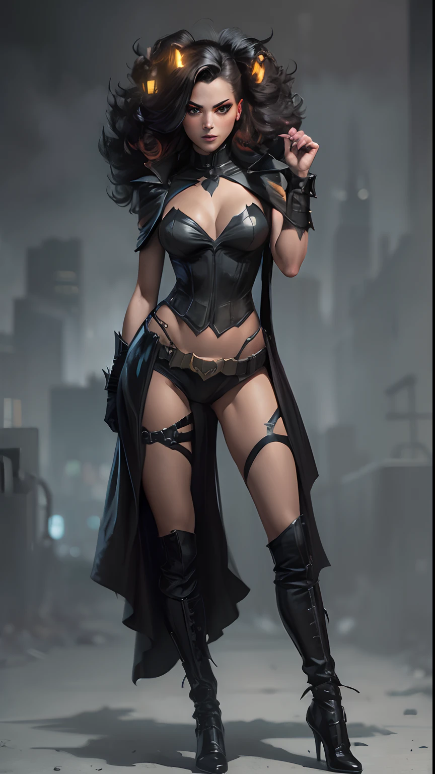 “Explore the dark and gritty streets of Gotham City as Batwoman, the caped crusader, in a stunning noir-style rendering that captures the brooding atmosphere of the city.”to futuristic.”