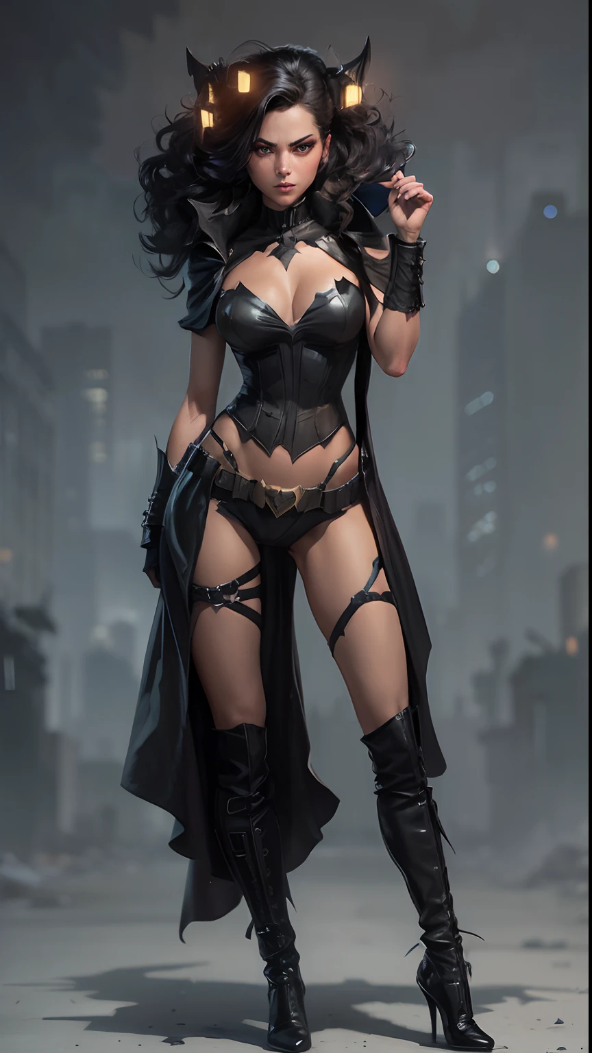 “Explore the dark and gritty streets of Gotham City as Batwoman, the caped crusader, in a stunning noir-style rendering that captures the brooding atmosphere of the city.”to futuristic.”