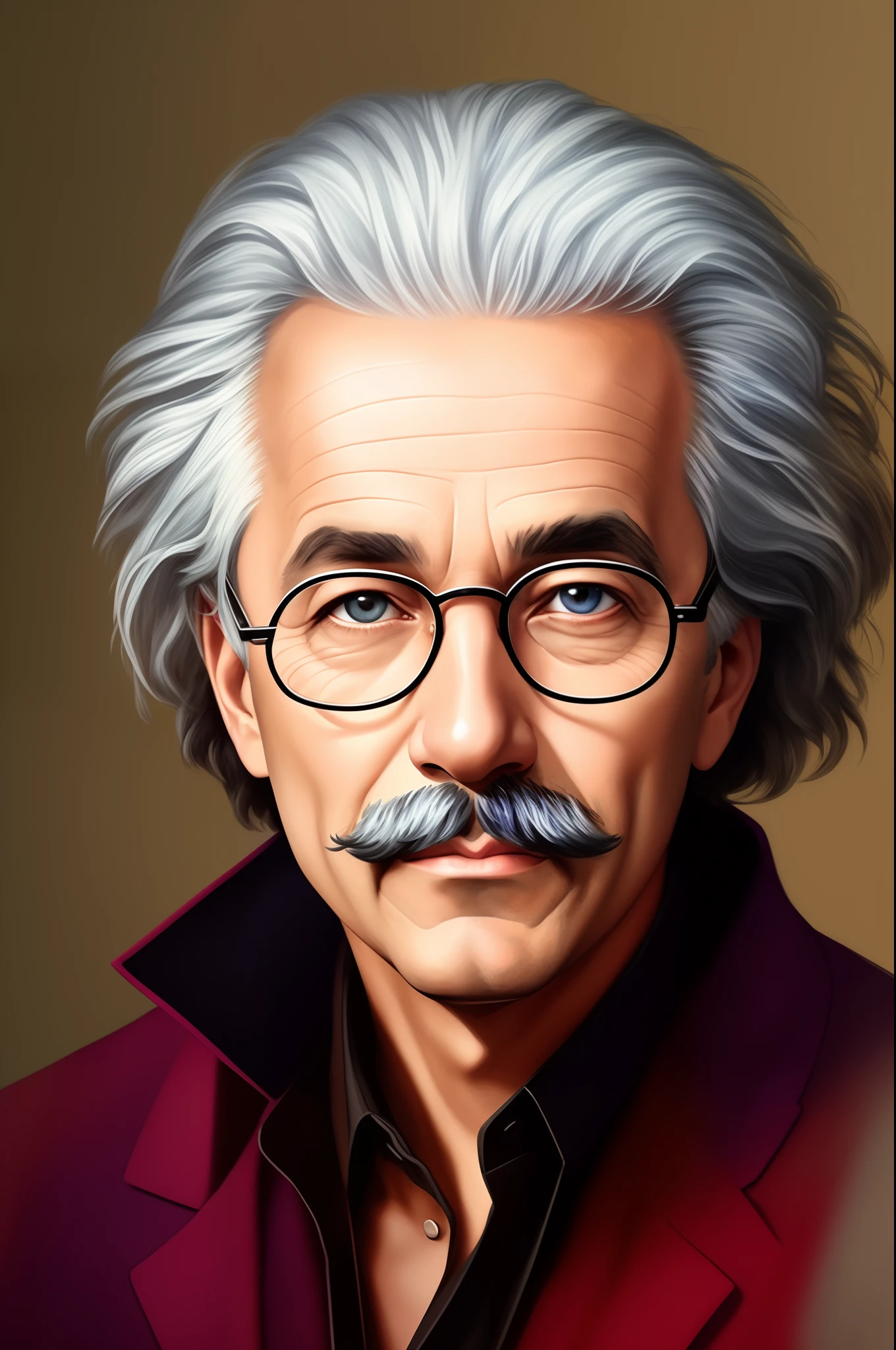 Image of a man with mustache and glasses, Retrato de Albert Einstein, Retrato de Einstein, albert einstein, Einstein, Foto retrato, Foto retrato realista, Directed by: Ben Zoeller, retrato vfx altamente detalhado de, homem inteligente, retrato de alta qualidade, retrato ultra detalhado, Retrato VFX altamente detalhado, Retrato ultra realista, Epic portrait illustration, genie