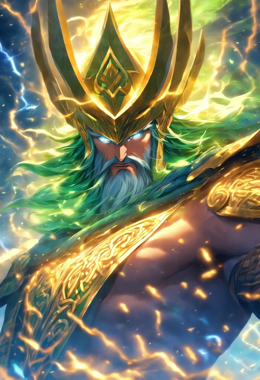 (((Cian))) best quality, ultra-high resolution, 4K detailed CG, masterpiece,Celtic God,thunders, ,Celtic clothing,Celtic mythology, ((Celtic God of Thunder)) ,Celtic image,aesthetics, centered on the screen