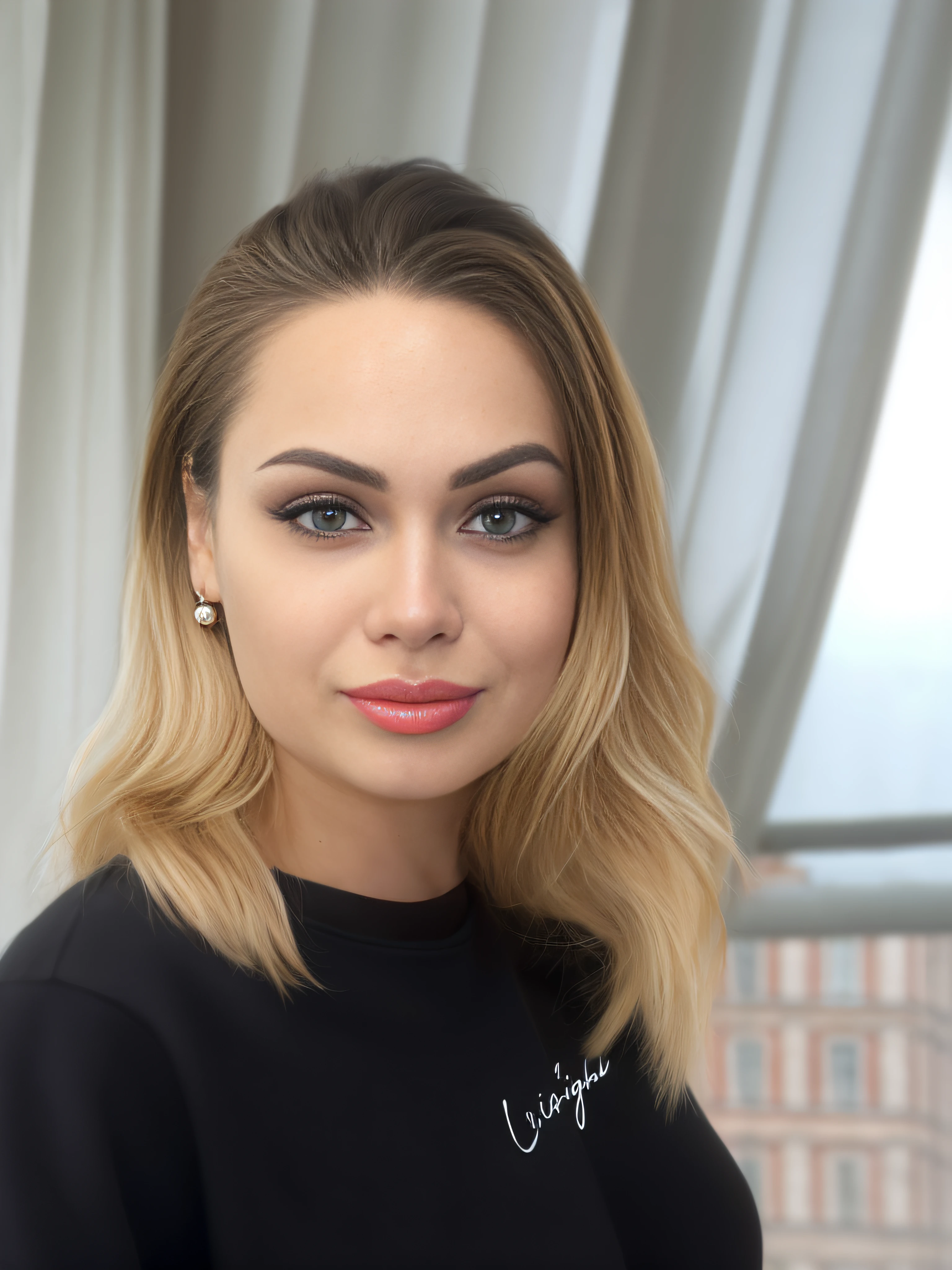 Blonde woman in black sweatshirt posing for portrait on gray background, nina tryggvadottir, anastasia ovchinnikova, viktoria gavrilenko, moleksandra shchaslyva, julia gorokhova, sofya emelenko, valentina remenar, Photos from the catalogue, yelena belova, olya bossak