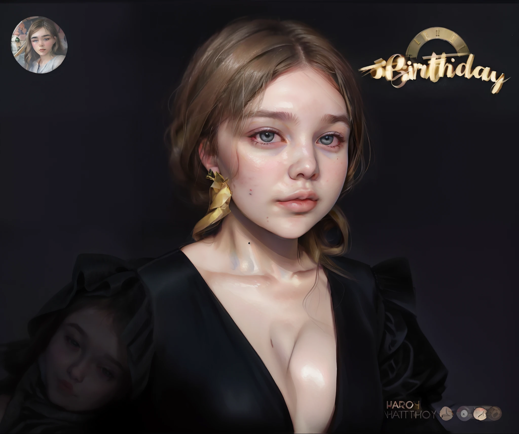 a close up of a woman in a black dress with a birthday card, florence pugh, she is about 2 , taken in the early 2020s, she is about 30 years old, she is about 3 0 years old, portrait of florence pugh, she is about 2 0 years old, she is about 20 years old