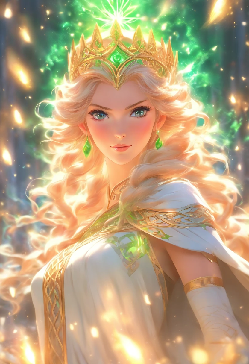 (((Ethniu))) best quality, ultra-high resolution, 4K detailed CG, masterpiece,Celtic Princess Woman,Celtic clothing,white clothing,Celtic mythology, ((Princess)) , Celtic image, aesthetic, centered on screen