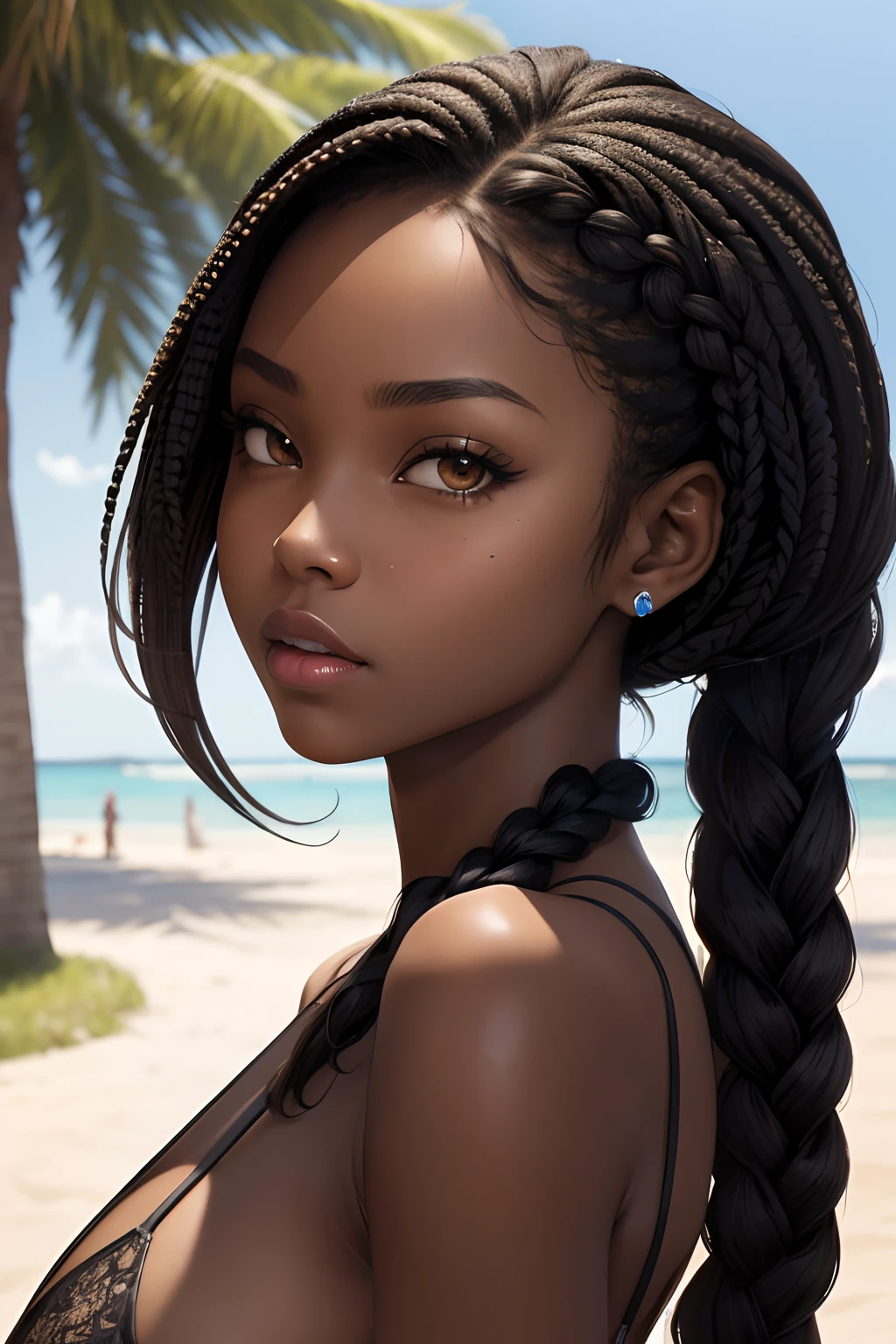 (nsfw, master part, best quality), Deep Ebony 1girl, beautiful face, Kimberly_Jackson, cachos suspensos, brown lips, corpo inteiro