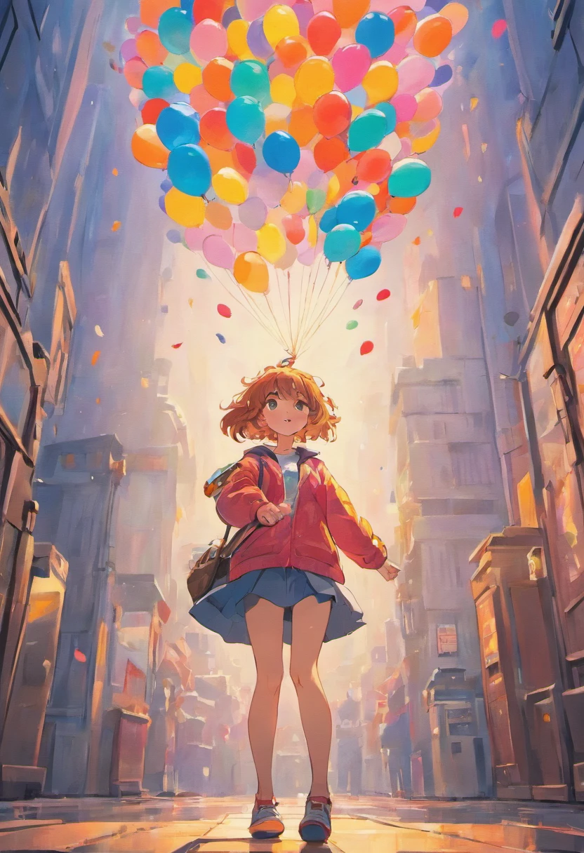 Draw a van with balloons floating in the air, stunning art style, RHADS!!!, digital cartoon painting art, in style of atey ghailan, beautiful retro art, in style of digital illustration, hand painted cartoon art style, atey ghailan 8 k, rhads and lois van baarle, Inspired by Atey ghailan, author:Jerry Weiss