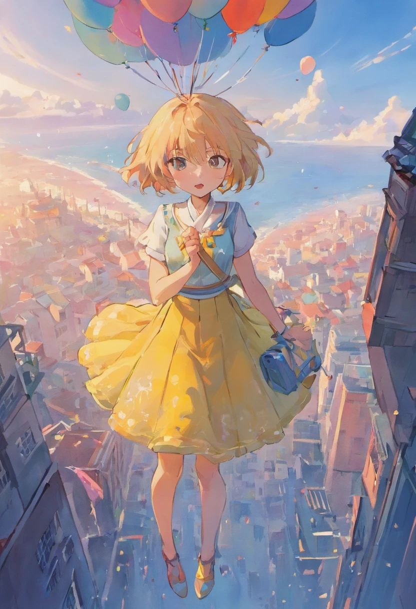 Draw a van with balloons floating in the air, stunning art style, RHADS!!!, digital cartoon painting art, in style of atey ghailan, beautiful retro art, in style of digital illustration, hand painted cartoon art style, atey ghailan 8 k, rhads and lois van baarle, Inspired by Atey ghailan, author:Jerry Weiss