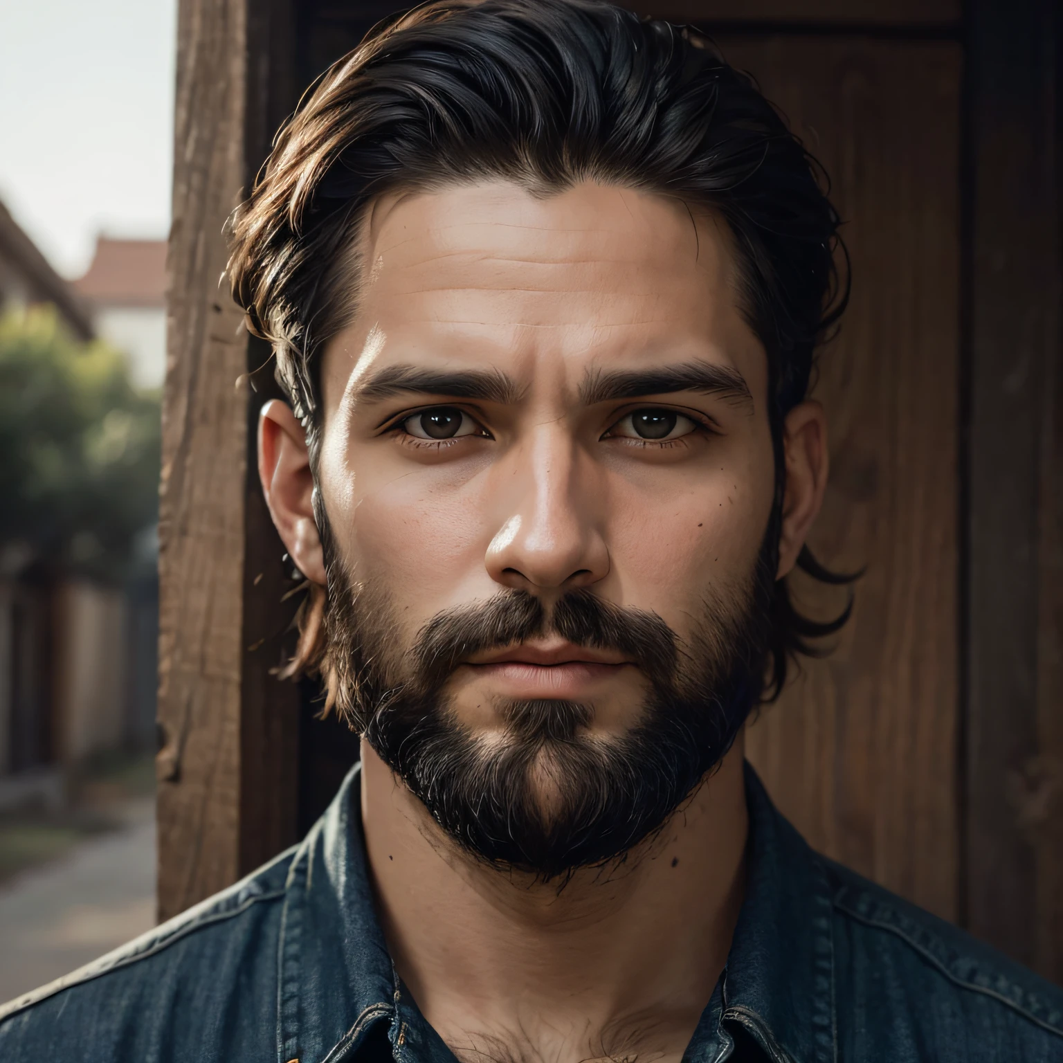 Retrato de hombre sin barba, Personas negras, symmetrical sides, Well-aligned face in the camera frame, Photograph of an adult man without a beard, sin barba, Hombre negro sin barba, Studio Photography, Imagen completa, Cerrar retrato, color photograph, Modelo masculino, Hombre africano americano sin barba, 40 year old, (textura de la piel), poros de la piel, poca profundidad de campo, Enfoque agudo de los ojos, cabello rizado