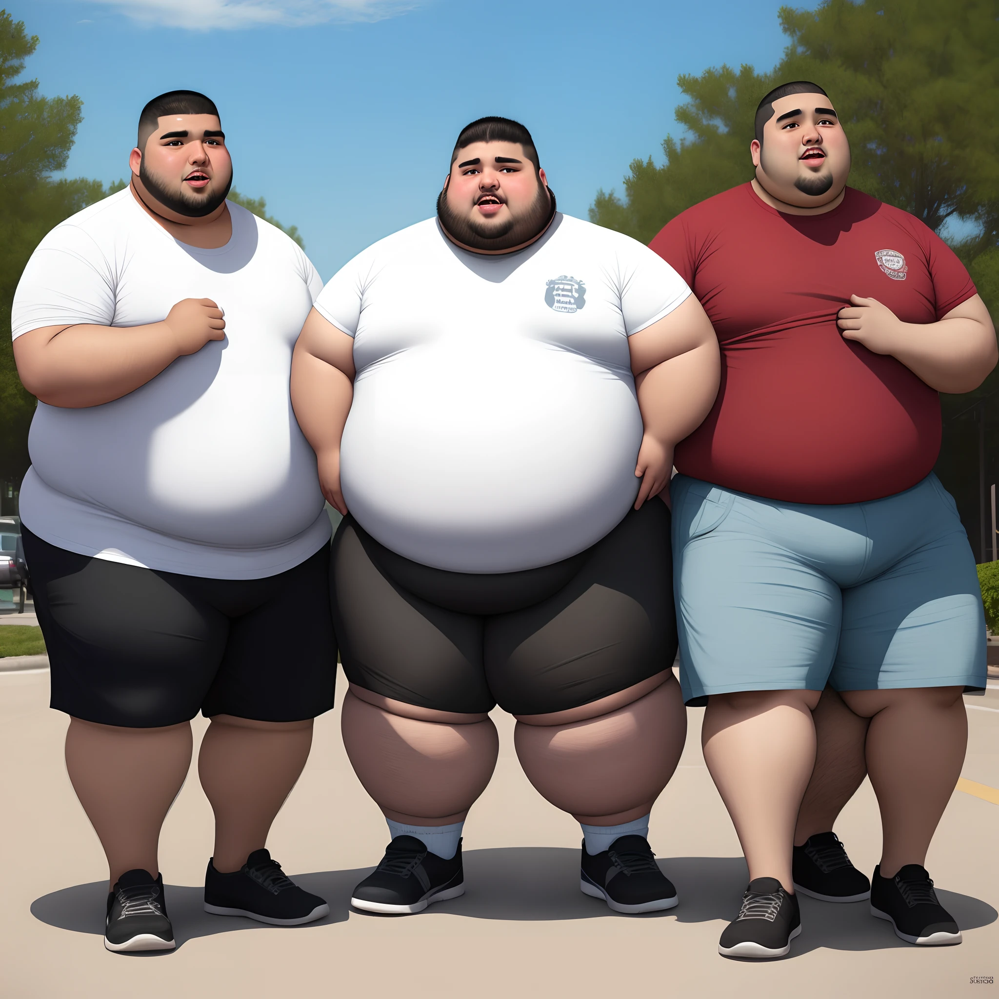 A group of fat Latino men who are struggling to stand cause they are so fat