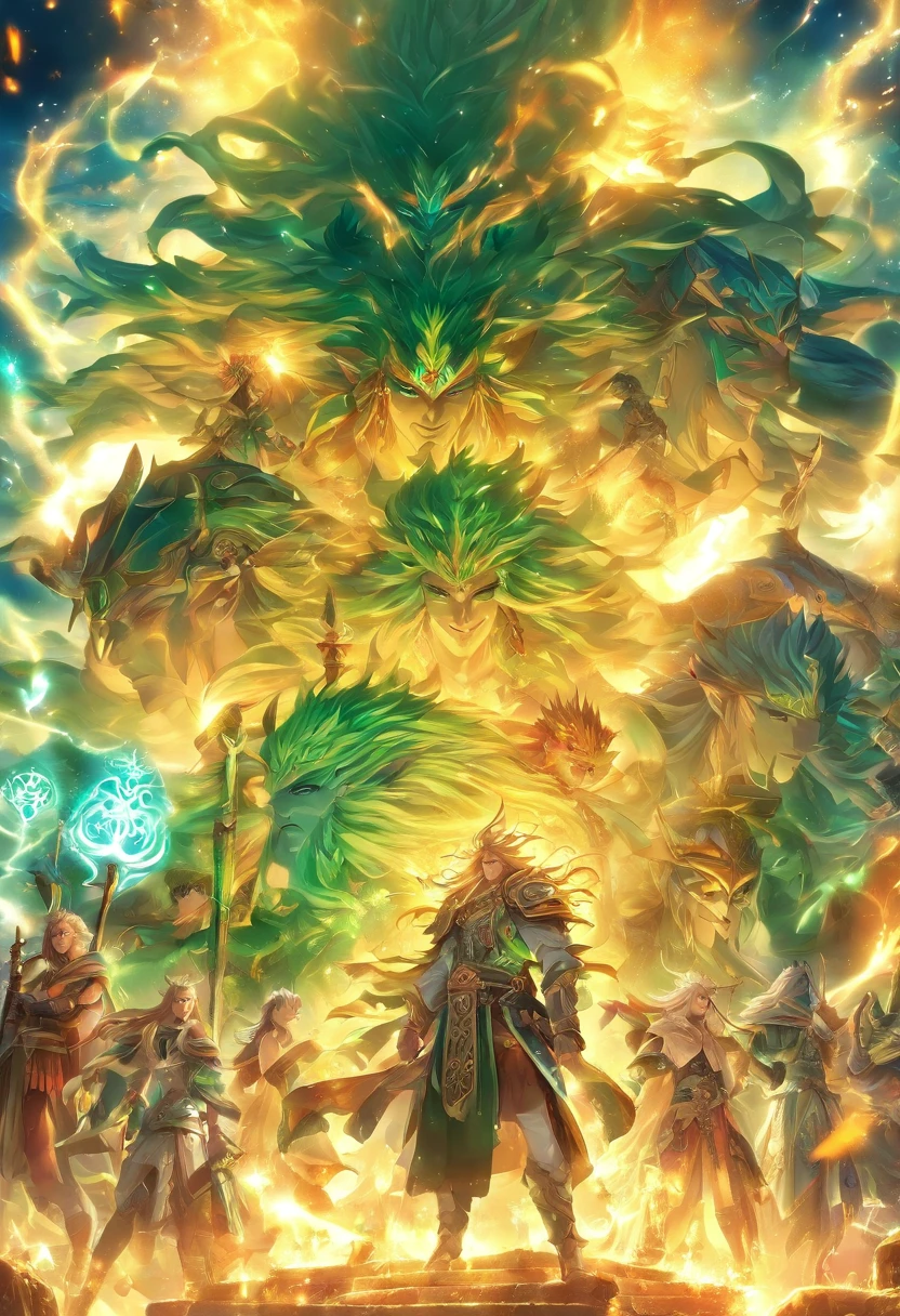 (((Tuatha Dé Danann))) best quality, ultra-high resolution, CG detalhado 4K, master part, Grupo Celta, Roupas celtas, white clothing, Mitologia celta, ((Grupo de celtas)), Imagem celta, aesthetic , centrado na tela