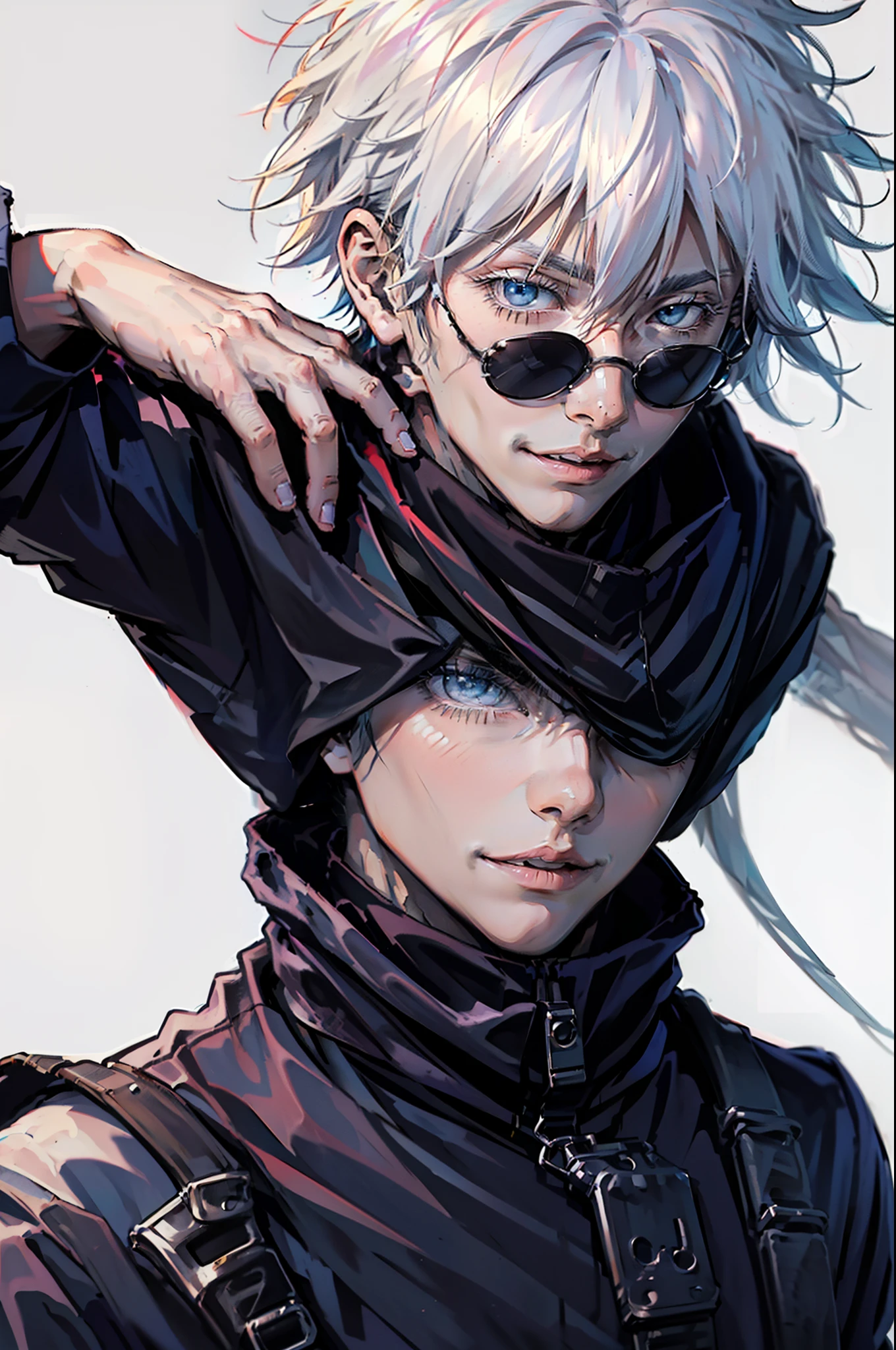 (absurdos, Altas Resoluciones, Ultra detallado, HDR), Obra maestra, nsfw, La mejor calidad, jujutsu kaisen, gojo satoru, 1hombre solamente en combate, guapo, pelo corto, cabello blanco, Ojos azules vibrantes, ojos finos y cara detalladas, (((Fuego, llamas, a su espalda)) Armadura, ((Arma intrincada)). Final Fantasy, abs, badass pose, Chico de anime con las manos agarrando su espada, pose de anime combatiendo, Anime hombre guapo, Personaje masculino de anime, Badass Anime 8K, Arte detallado del personaje de anime, Concepto de anime HDR Anime MacManus, Chico anime, Ikuto Yamashita, Anime CG arte suave, Fondo de pantalla de manga 4 k, inspirado por Yamagata Hiro, Wallaper de anime