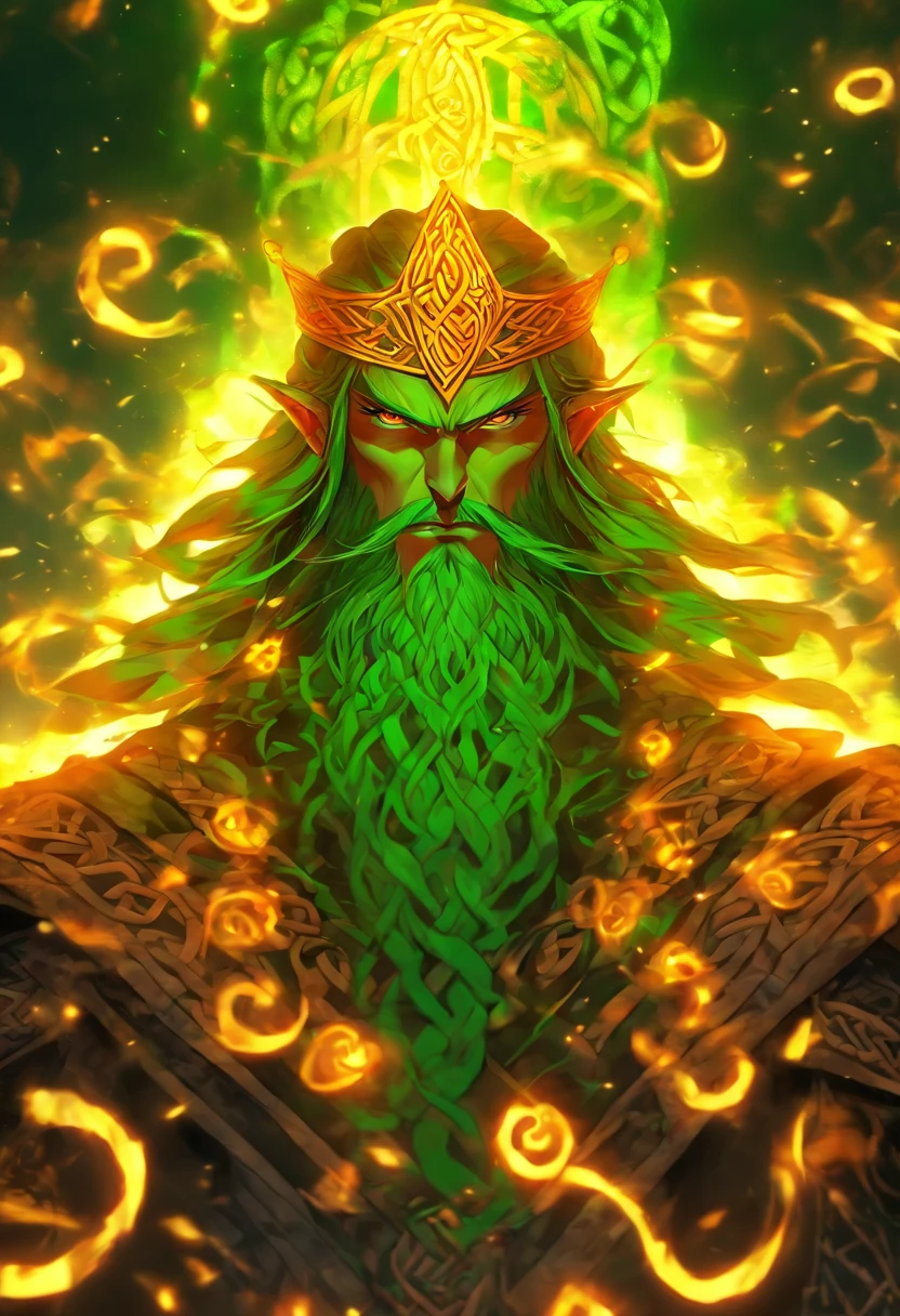 ((Celtic King))) best quality, ultra-high resolution, 4K detailed CG, master piece,King Nuada,beard ,Celtic clothing, Celtic mythology, ((standing pose)) , full body,Celtic image, aesthetic, Centered on screen