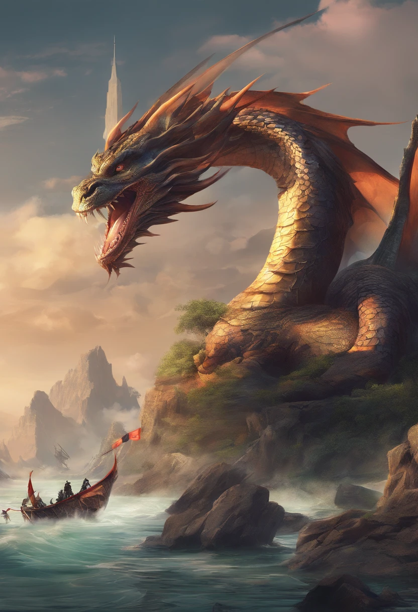 Dragon Turtle,Huge, Heavy tortoiseshell shell,Chinese leaders,long tail of a snake,swell sea,china style,OC rendering,super-fine,high quarity,hight resolution,