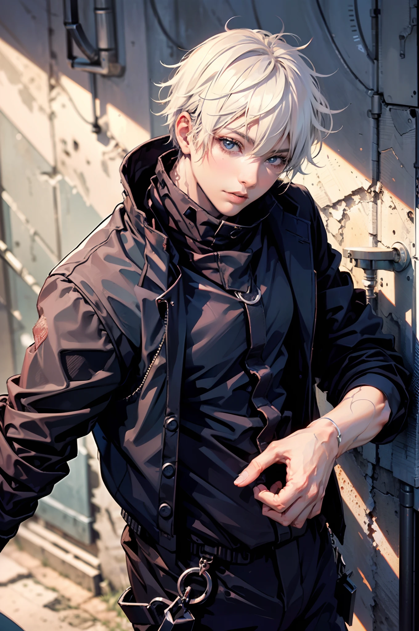 (absurdos, Altas Resoluciones, Ultra detallado, HDR), Obra maestra, nsfw, La mejor calidad, jujutsu kaisen, gojo satoru, 1hombre solamente en combate, guapo, pelo corto, cabello blanco, Ojos azules vibrantes, ojos finos y cara detalladas, (((Fuego, llamas, a su espalda)) Armadura, ((Arma intrincada)). Final Fantasy, abs, badass pose, Chico de anime con las manos agarrando su espada, pose de anime combatiendo, Anime hombre guapo, Personaje masculino de anime, Badass Anime 8K, Arte detallado del personaje de anime, Concepto de anime HDR Anime MacManus, Chico anime, Ikuto Yamashita, Anime CG arte suave, Fondo de pantalla de manga 4 k, inspirado por Yamagata Hiro, Wallaper de anime