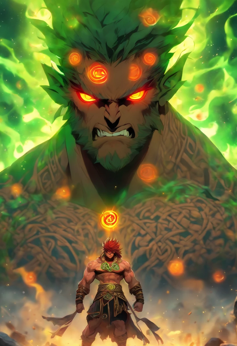 ((Celtic Cyclops))) best quality, ultra-high resolution, 4K detailed CG, master piece, Balor, Evil Eye, only one eye, Celtic clothing, Celtic mythology, ((standing pose)) , full body, Celtic image , aesthetic, Screen-centered