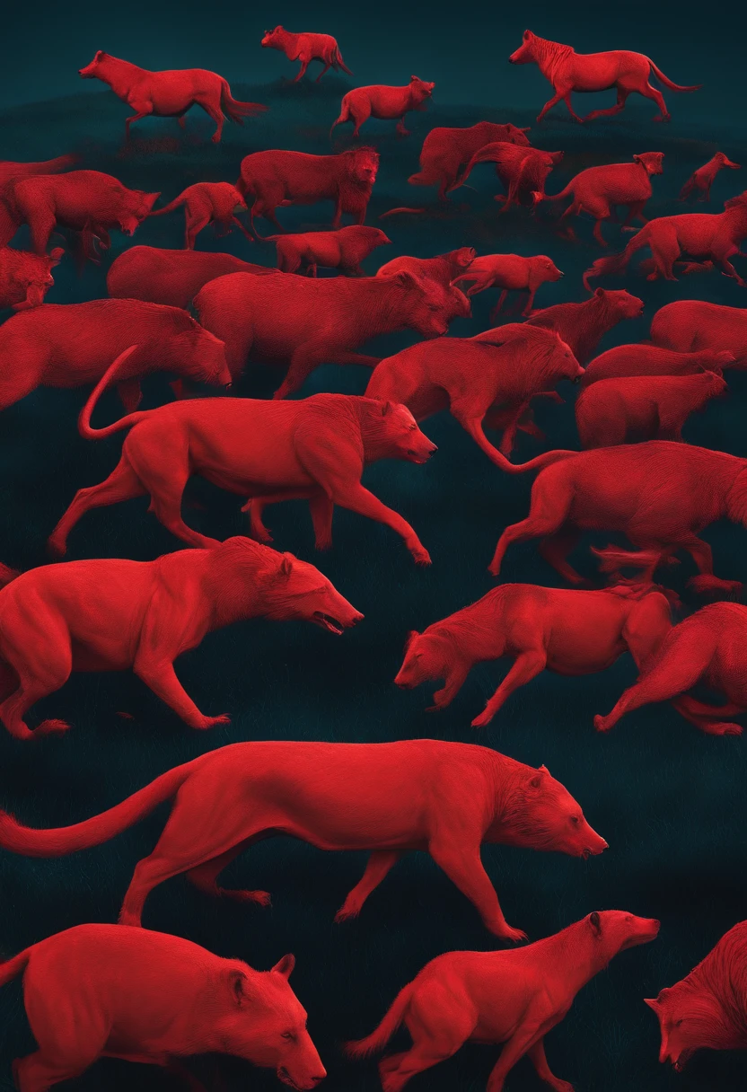 100 animals fighting with blood on the cyber football field