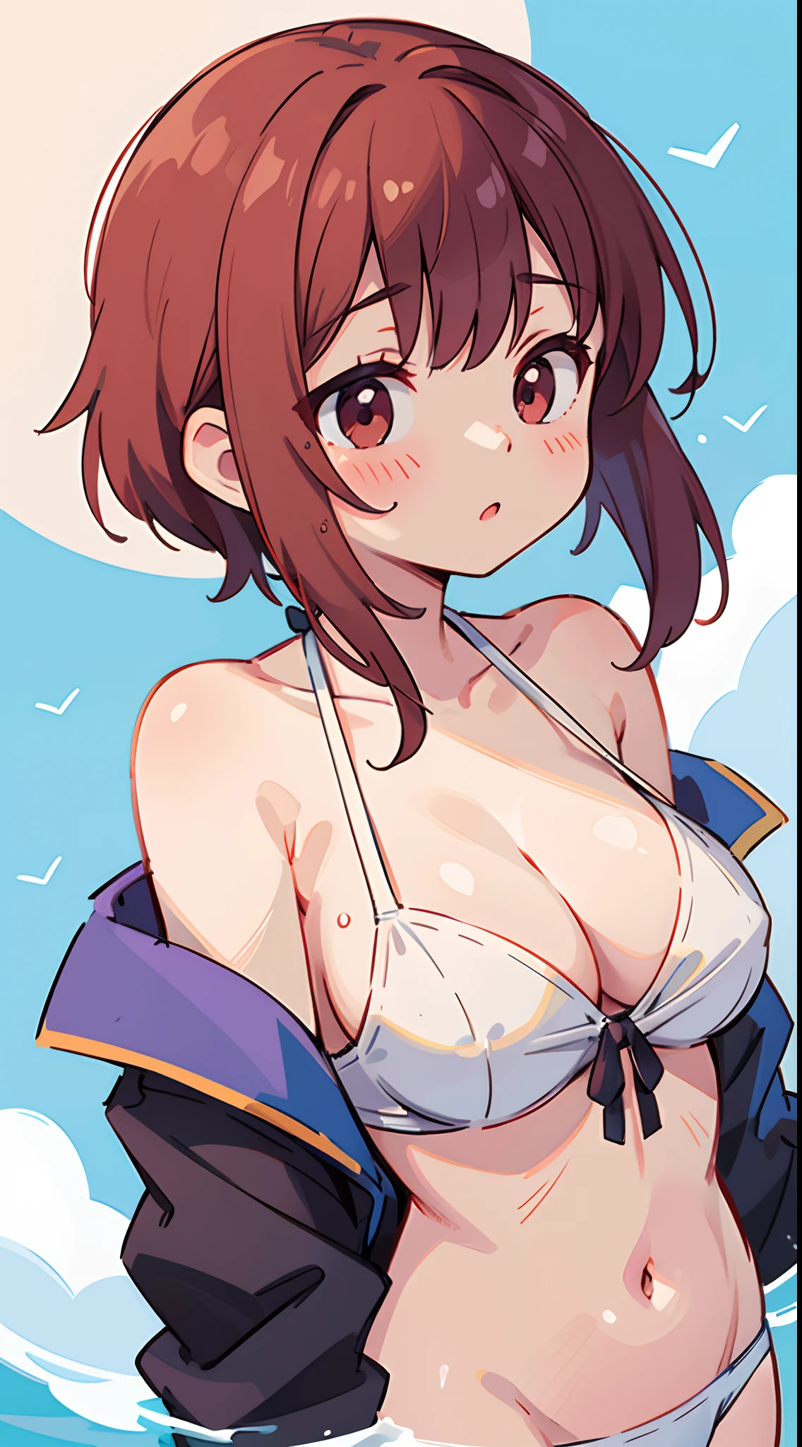 number art、比基尼,cleavage,Three-point bikini,swimming uniform,underwear, underwear,Tiny breasts,sportrait,upperbody closeup,,Yuruchara style、Off-the-shoulder attire,nabel,Big breasts Thin waist,Raised sexy,Be red in the face,Above the Moon,Close-up shot