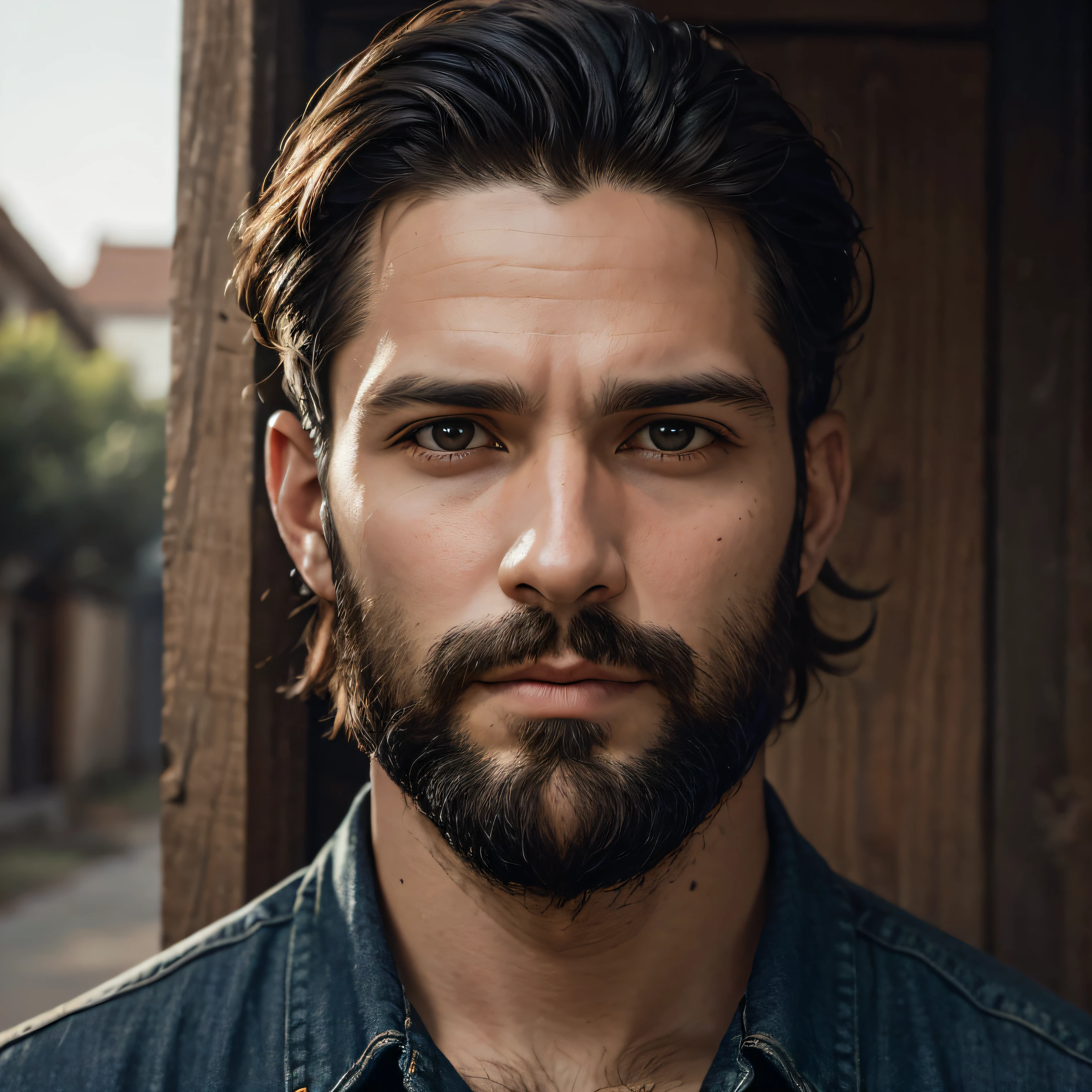 Retrato de hombre sin barba, Personas negras, symmetrical sides, Well-aligned face in the camera frame, Photograph of an adult man without a beard, sin barba, Hombre ????? sin barba, Studio Photography, Imagen completa, Cerrar retrato, color photograph, Modelo masculino, Hombre africano americano sin barba, 40 year old, (textura de la piel), poros de la piel, poca profundidad de campo, Enfoque agudo de los ojos, cabello rizado