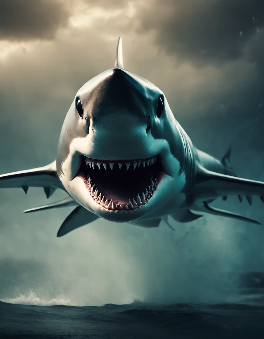 Flying cybernetic shark in a mutant tornado