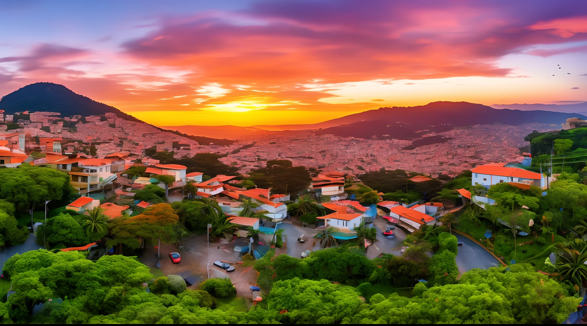 fantasia, pequena cidade velha, padaria, caffee de rua, chuva, verde exuberante, gramado, flor, sonhador, Noite, Sunset, Volumetric lighting, foco nítido, ultra detalhado, 4k, cinemactic, Wide-Angle, 3 Foto de filme de 5 mm ainda, filme ainda, UHD, sharp lens, profundidade de campo, octan render, vivid colors, raios de luz, raios de deus