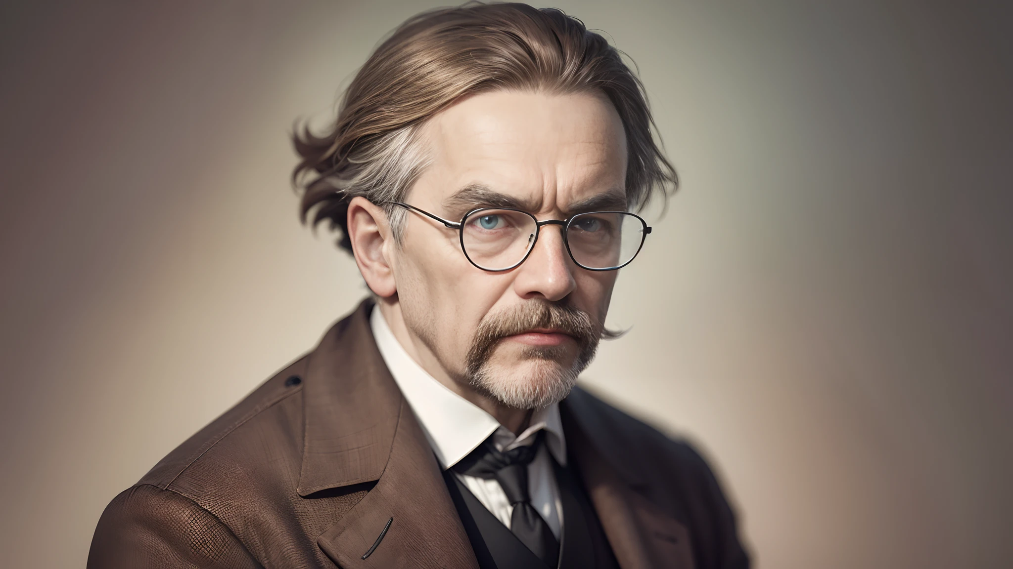 photorealistic image philosopher friedrich nietzsche , round glasses in face --auto --s2