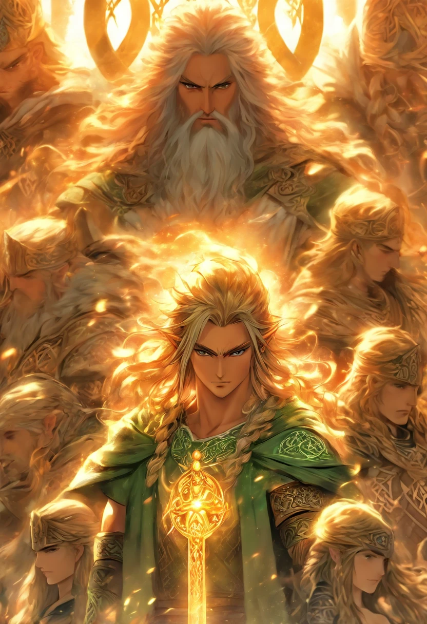 (((Formorians))) best quality, ultra-high resolution, detailed CG 4K, master part, Celtic Group, Celtic clothing, white clothing, Celtic mythology, ((Group of Celts)), Celtic image, aesthetic, screen-centered