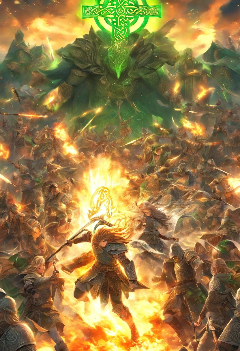 (((Celtic war))) best quality, ultra-high resolution, 4K detailed CG, master part, Celtic Group, Celtic clothing, white clothing, Celtic mythology, ((Celtic battle)), Celtic image, aesthetic, screen-centered
