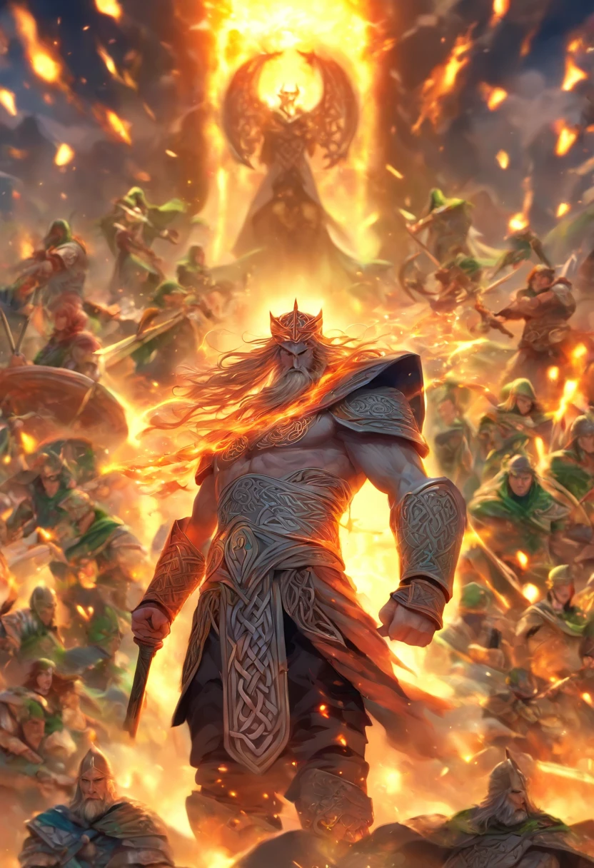 (((Celtic war))) best quality, ultra-high resolution, 4K detailed CG, master part, Celtic Group, Celtic clothing, white clothing, Celtic mythology, ((Celtic battle)), Celtic image, aesthetic, screen-centered