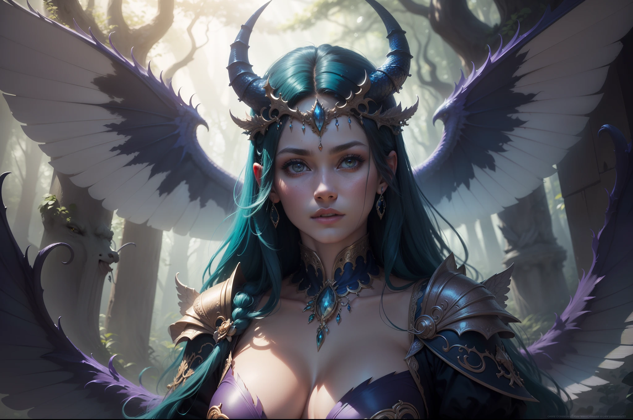 (a fantasy creature), vibrant colors, mystical landscape, detailed creature features, magical lighting, ethereal atmosphere, enchanted forest, majestic wings, glowing eyes, intricate scales, fantastical horns, mythical creature, extraordinary beauty, otherworldly presence, mythical powers, captivating essence, powerful and majestic, transcendent being, dreamlike aura, mesmerizing creature, breathtaking beauty.+(best quality, highres, realistic:1.37),+(portrait, concept art, fantasy art),+(colorful, vibrant, ethereal:1.1),+(shadows and highlights, soft lighting),+(rich and lush, vibrant and saturated).