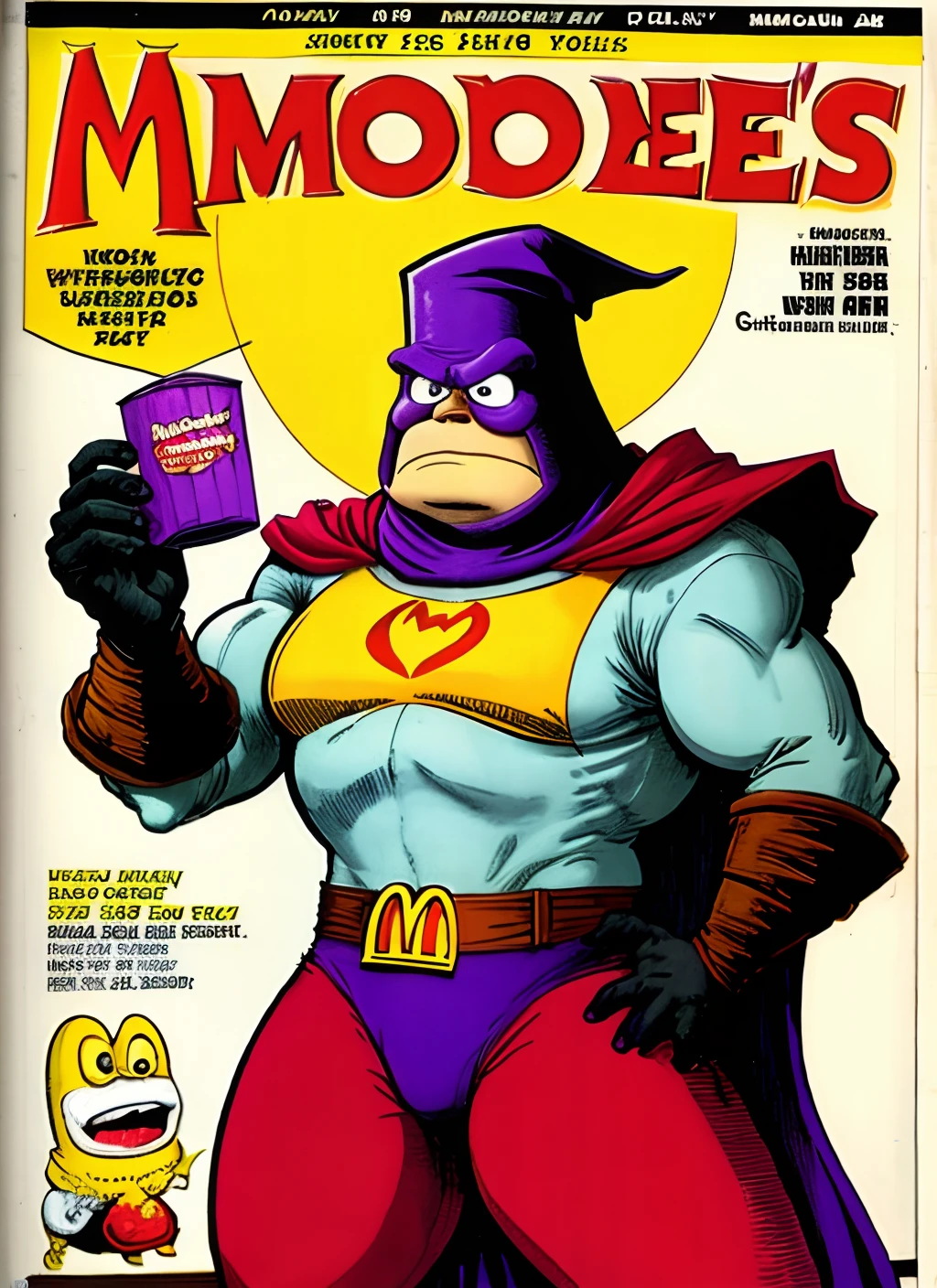 Grimace from McDonald’s. Wizard. 1990s comic book sci-fi wizard art style