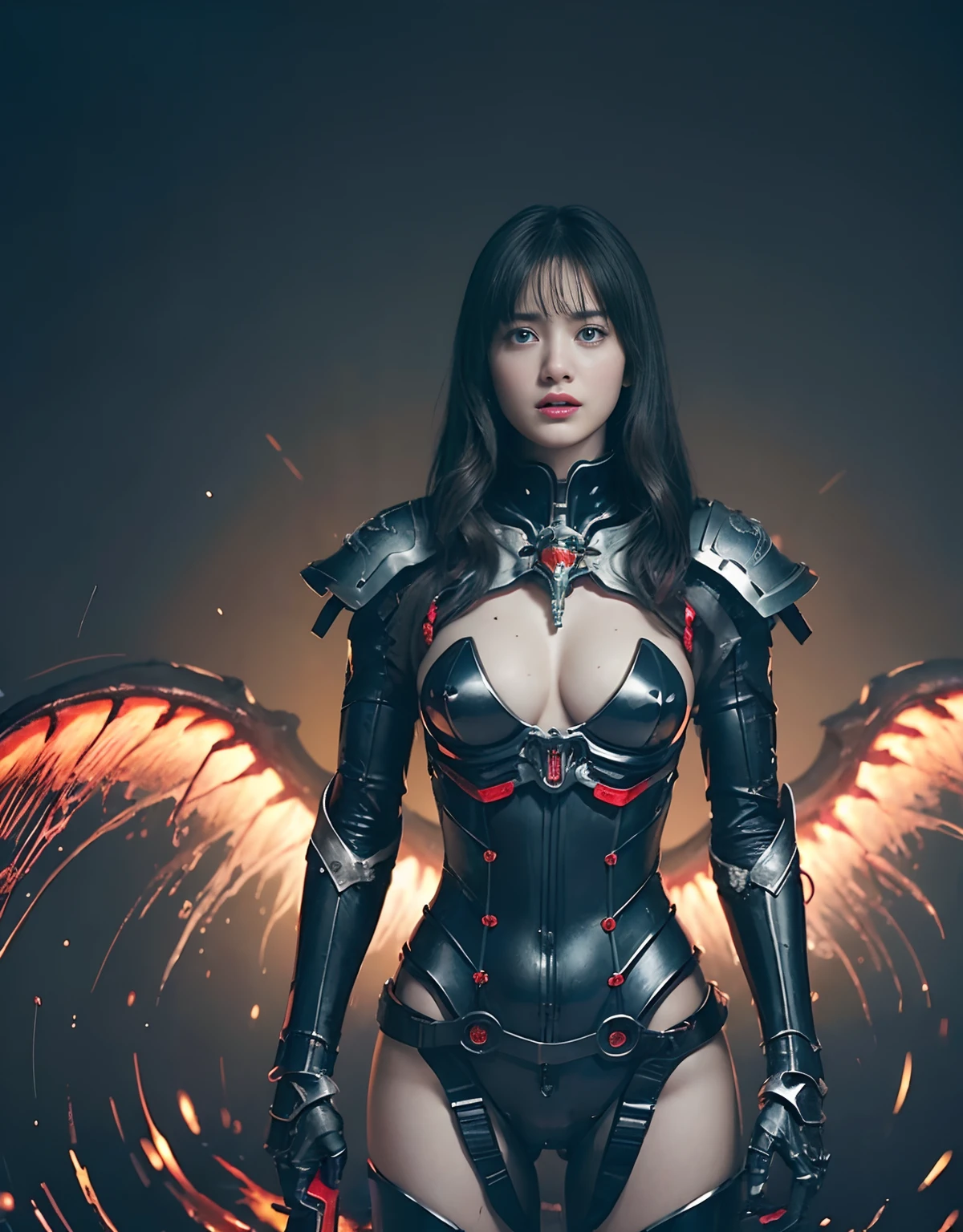 (1 Mechanical Girl)、top-quality、masterpiece、超A high resolution、(Photorealsitic:1.4)、Raw photo、1人、Fight mutants、glowy skin、(((1 Mechanical Girl)))、With a beautiful knife、(Black Metal Bodysuit)、(Kobold、ogre、Fierce battle with orcs),(Fight fiercely against aliens)、Fight fiercely、(beautiful forest background)、(Fighting Demonic Beasts)、(Small LED)、((super realistic details))、portlate、(Strong giant demon beast background),globalillumination、Shadow、octan render、8K、ultrasharp、Colossal tits、Raw skin is exposed in cleavage、metals、Details of complex ornaments、Japan details、highly intricate detail、Realistic light、(Mystical expression),CGSoation Trends、Blue eyes、radiant eyes、Facing the camera、neon details、(Mechanical limbs)、(blood vessels connected to tubes)、Mechanical vertebrae attached to the back、mechanical cervical attaching to neck、(Wires and cables connecting to the head)、Gundam、Small LED、,Mechanical thighs、Toostock、(Hands are also made of machines)、(Attack of the Monster Beasts)、(Wounded in a deadly battle)、