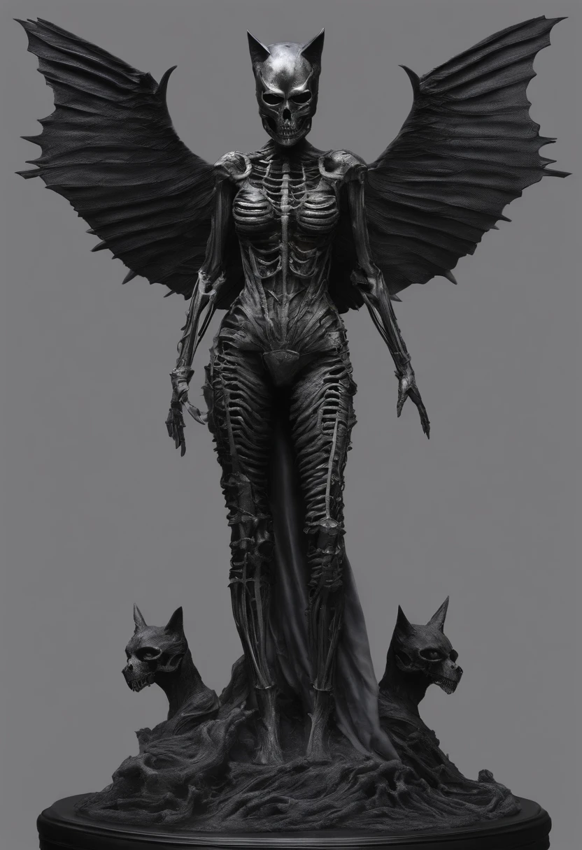 statue of Catwoman angel made of twisted bones and skeletons, full body, hyper realistic, intricate, central, symmetrical --v 4