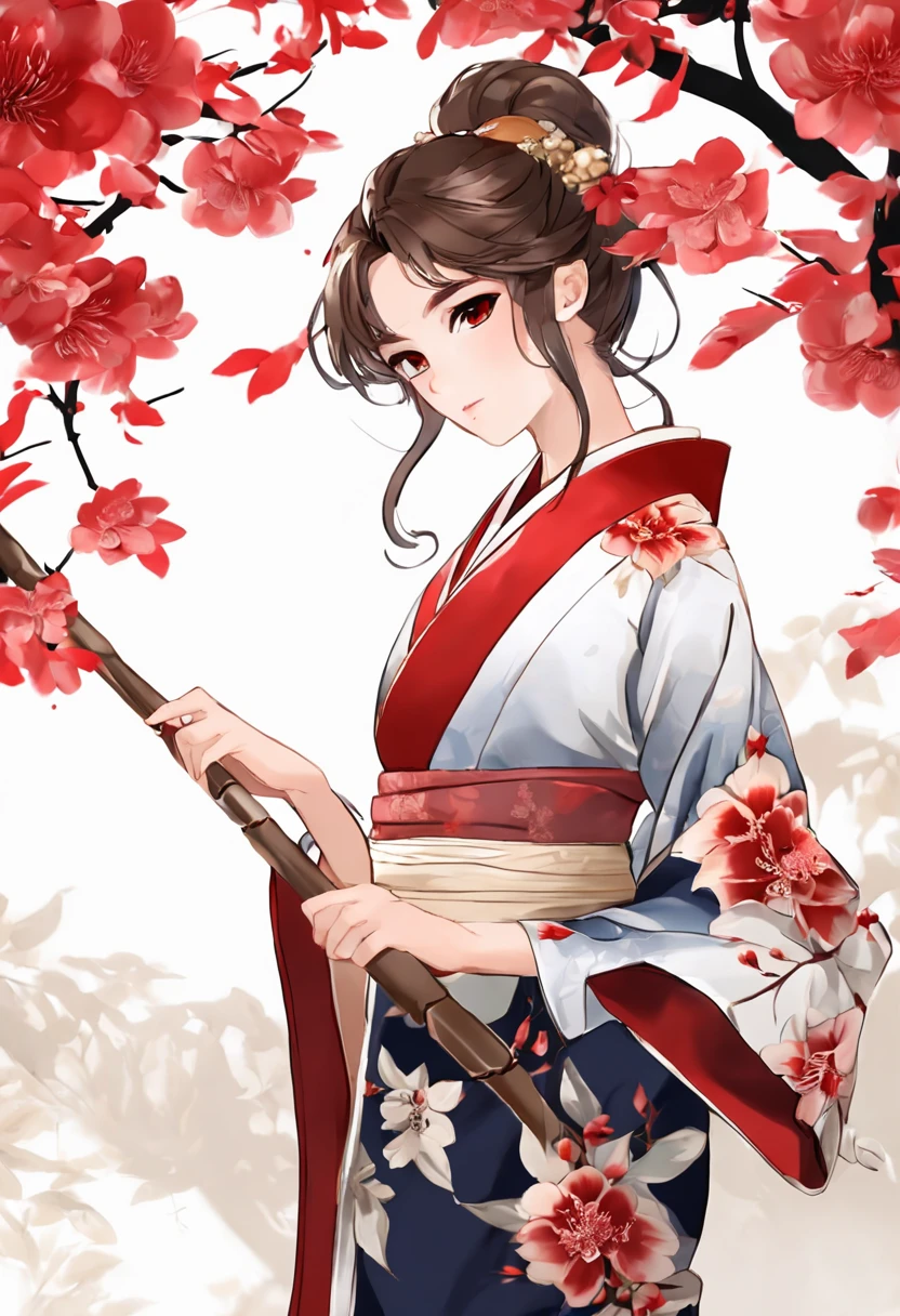 (A masterpiece:1.2, of the best quality), (exquisite eyes: 1.2), ((1女孩)), ((独奏)), (Red eyes:1.4), (exquisite eyes and exquisite face:1.3), ( beautiful and clear background: 1.2), (extremely detailed CG, Super detailed, best shadow: 1.1), ((Depth-Of-Field)), ((watercolor)), (oni: 1.5), (in kimono: 1.3), big boobs , Bare shoulders, Flowers and Petals, Beautiful Concept Art, (white back ground: 0.5), (illustrations: 1.1), (Extremely Delicate: 1.1), (Perfect Details: 1.1), Profile, cowboyshot,