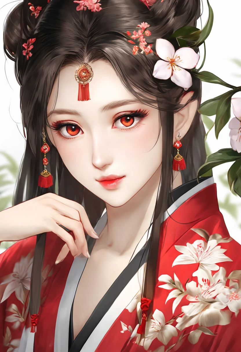 (A masterpiece:1.2, of the best quality), (exquisite eyes: 1.2), ((1女孩)), ((独奏)), (Red eyes:1.4), (exquisite eyes and exquisite face:1.3), ( beautiful and clear background: 1.2), (extremely detailed CG, Super detailed, best shadow: 1.1), ((Depth-Of-Field)), ((watercolor)), (oni: 1.5), (in kimono: 1.3), big boobs , Bare shoulders, Flowers and Petals, Beautiful Concept Art, (white back ground: 0.5), (illustrations: 1.1), (Extremely Delicate: 1.1), (Perfect Details: 1.1), Profile, cowboyshot,