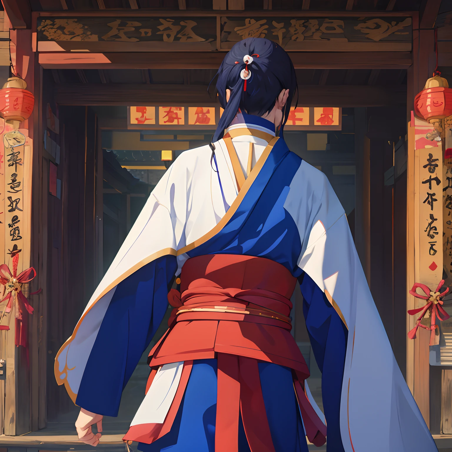 Anime character in traditional Japanese dress walking in front of a building, Keqing de Genshin Impact, Zhongli, Genshin Impact, Personagem Genshin Impact, Makoto Sinkai, Hijikata Toushirou de Gintama, anime ainda filme anime shikishi, Krenz Cushart e Wenjun Lin, arte detalhada onmyoji, Genshin