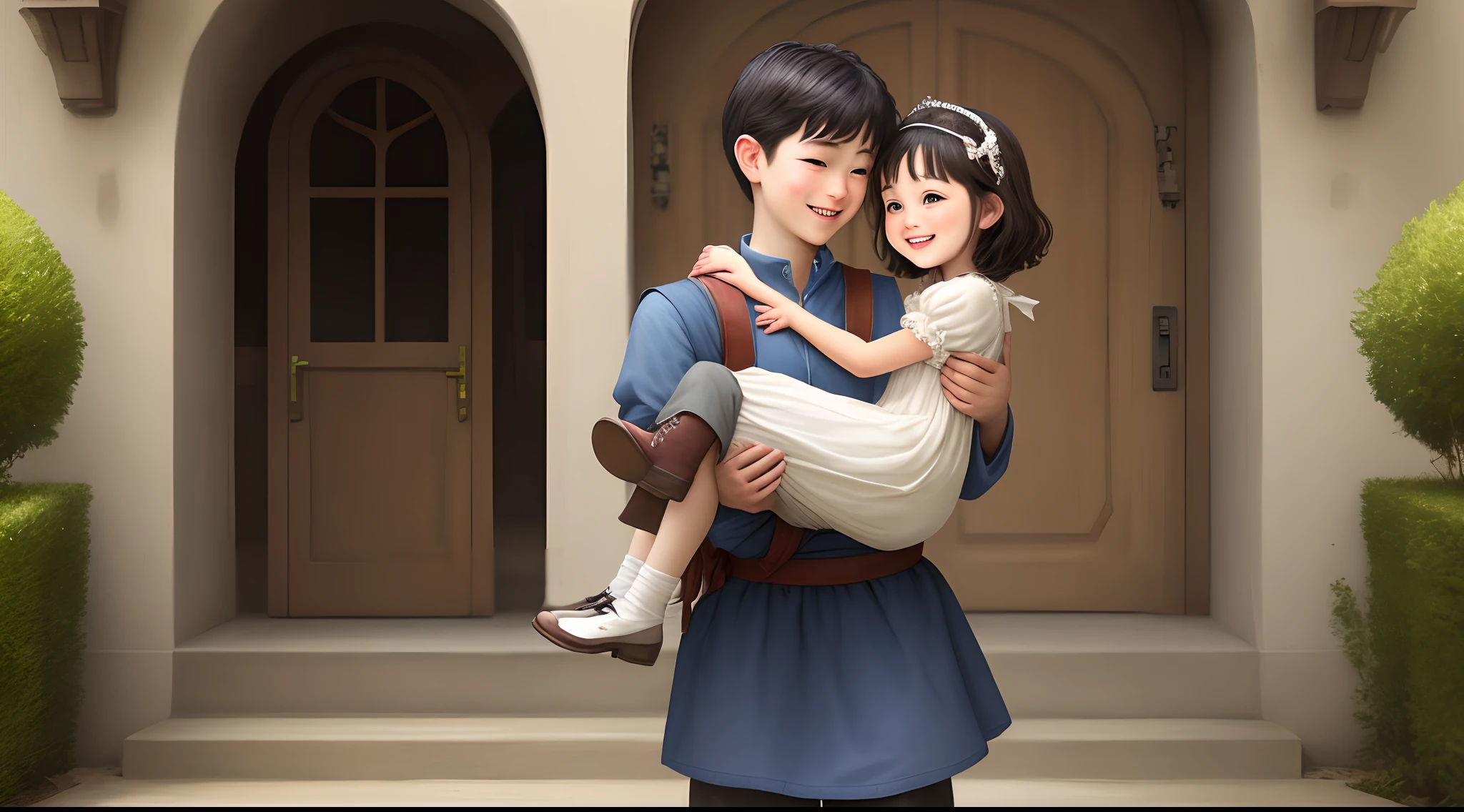 Boy princess carrying girl