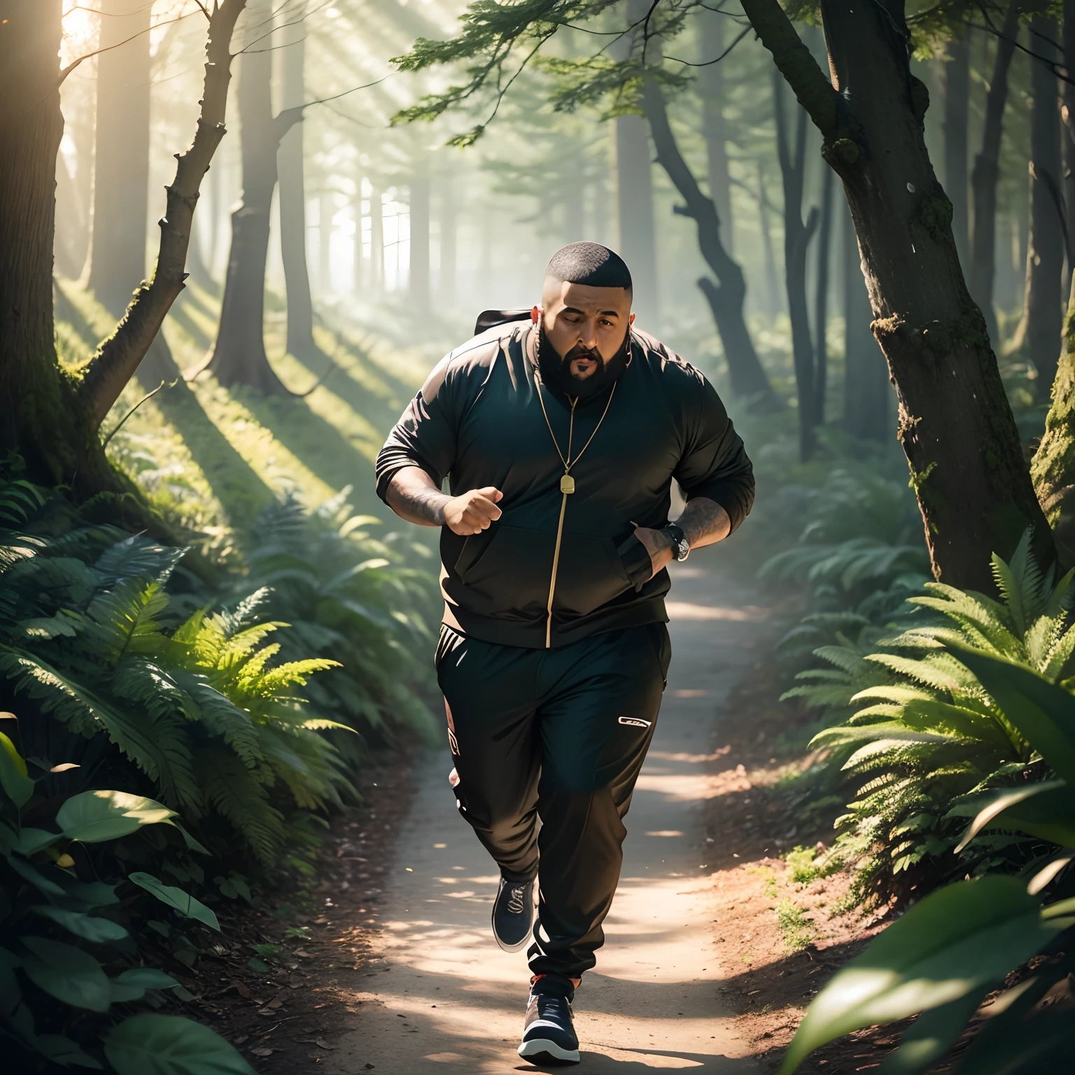 DJ Khaled running away from monster in the woods phone lens