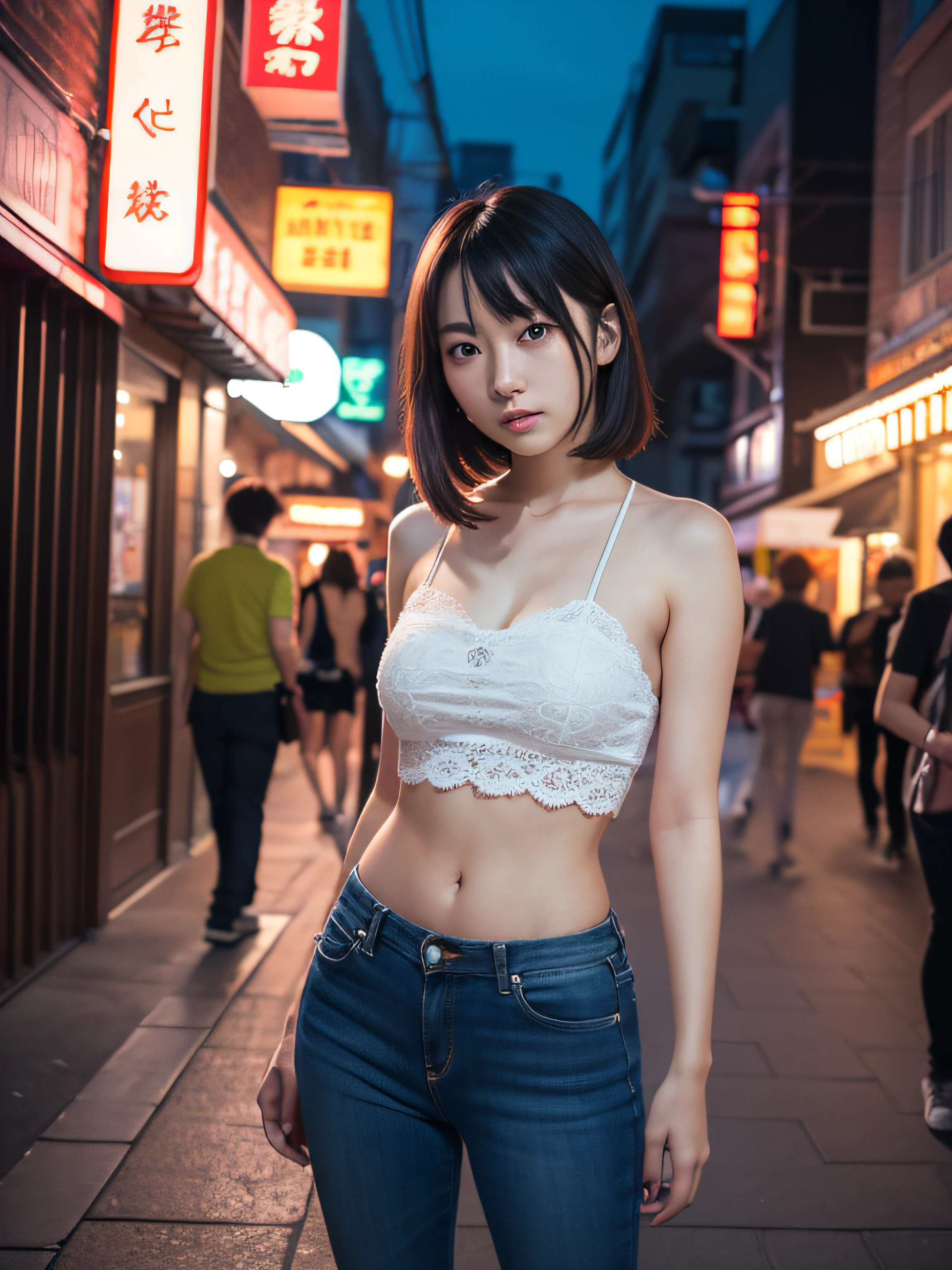 Super beautiful girl、ultra cute girl、Night view in the background、Night view from the hill、C Cup、short-cut、Slender body、A wistful look、Depressed、Company Uniform、I don't wear underwear, nffsw, retinas, Anatomically correct, Best Quality, 4K