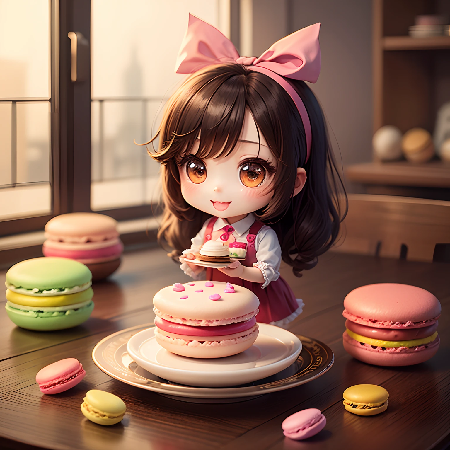masterpiece、top-quality、ultra-detailliert、(Chibi Chara's Daughter:1.2)、Colorful macarons、Open your mouth and smile、sweets Wallpapers、Standing