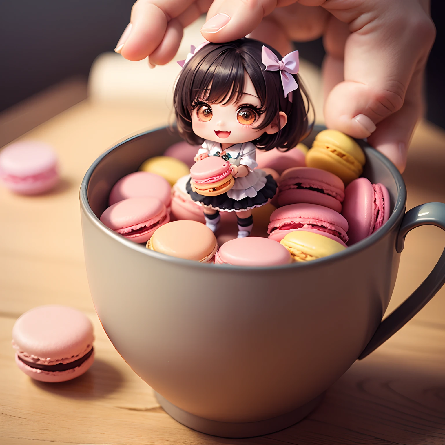masterpiece、top-quality、ultra-detailliert、(Chibi Chara's Daughter:1.2)、Colorful macarons、Open your mouth and smile、sweets Wallpapers、Standing