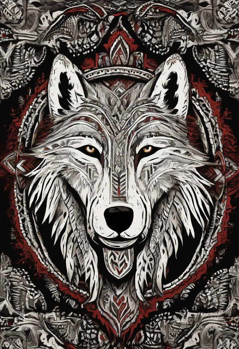 Wool felt printed with a white wolf's head