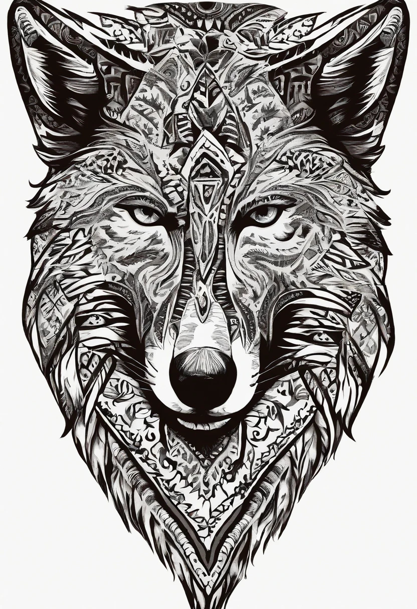 Wool felt printed with a white wolf's head