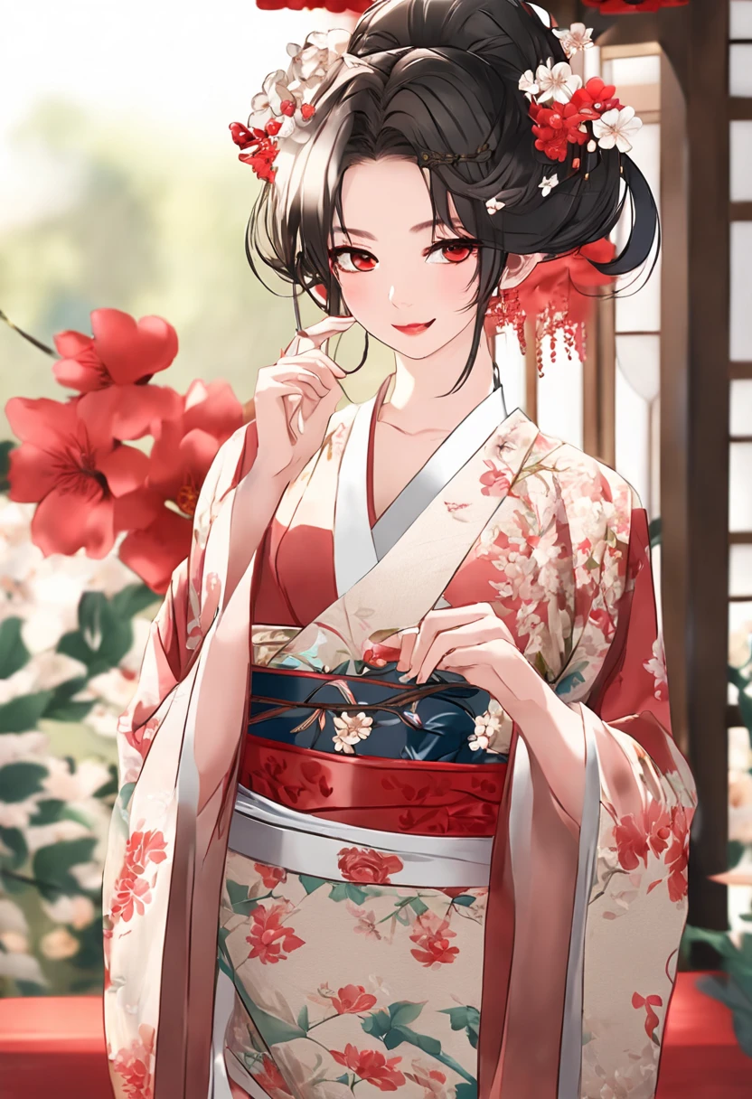 (A masterpiece:1.2, of the best quality), (exquisite eyes: 1.2), ((1女孩)), ((独奏)), (Red eyes:1.4), (exquisite eyes and exquisite face:1.3), ( beautiful and clear background: 1.2), (extremely detailed CG, Super detailed, best shadow: 1.1), ((Depth-Of-Field)), ((watercolor)), (oni: 1.5), (in kimono: 1.3), big boobs , Bare shoulders, Flowers and Petals, Beautiful Concept Art, (white back ground: 0.5), (illustrations: 1.1), (Extremely Delicate: 1.1), (Perfect Details: 1.1), Profile, cowboyshot,