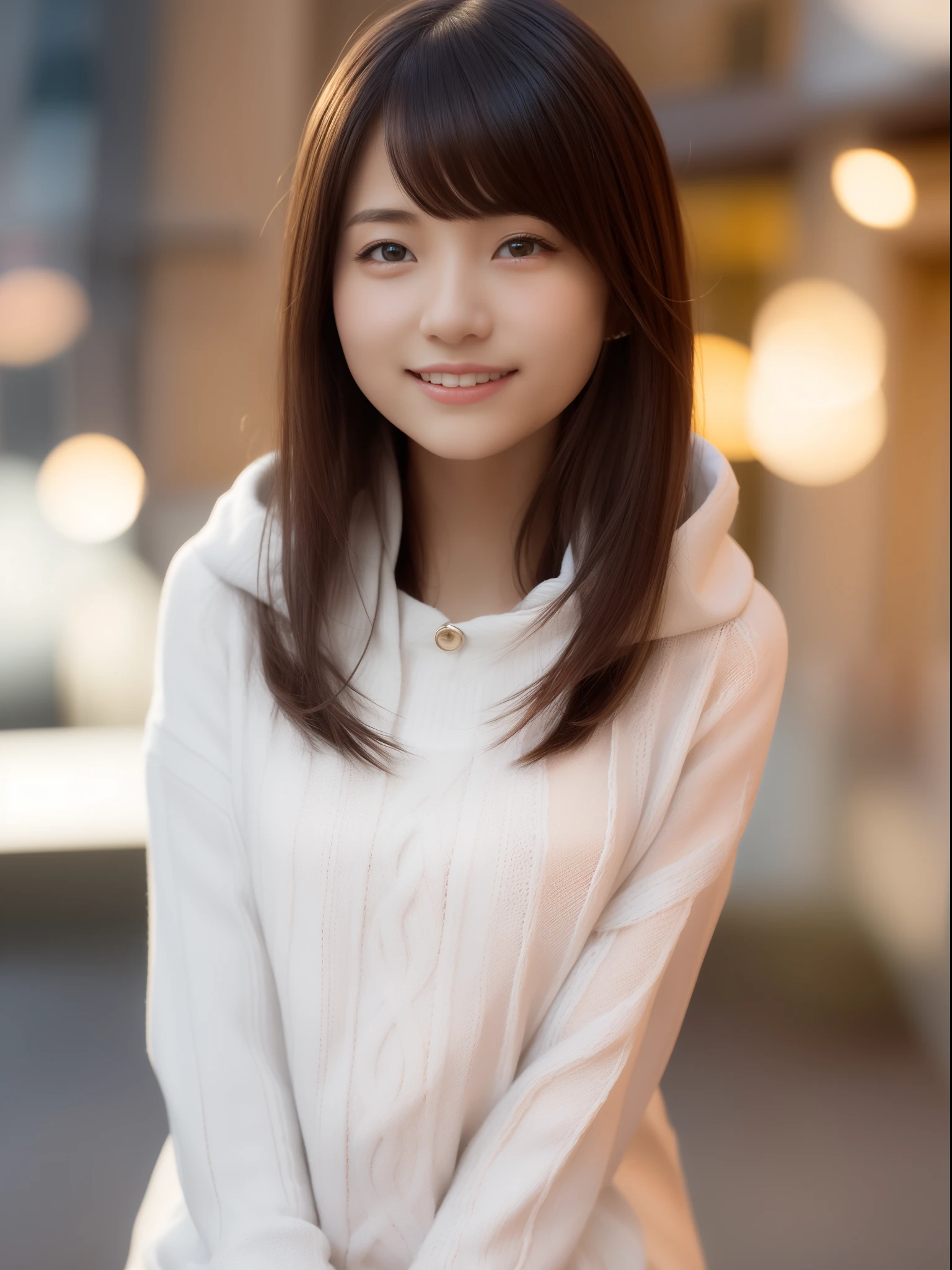 top-quality、​masterpiece、1 girl in、Blonde hairer、Black eye、a miniskirt、on tokyo street、A city scape、The upper part of the body、a closeup、A smile、、(8K、Raw photography、top-quality、​masterpiece:1.2)、(realisitic、photoRealstic:1.37)、Highly detailed eyelash drawing、(((Top image quality))),small tit、Fine skin, (Beautiful hair), top-quality、hight resolution、Happy smile、Happy smile、Standing、a miniskirt、Autumn outfit、nightcity、Autumn outfit、Best Quality,masutepiece,hight resolution,Beautiful eyes,Detailed background,[Backlighting],(Face lighting),[Close View:0.8],(8K、Raw photography、top-quality、​masterpiece:1.2)、(realisitic、Photorealsitic:1.37)、ultra-detailliert、profetional lighting、Sony A7R4、Zessie 50mm f1.8、Rembrandt lighting（Rembrandt lighting）、Autumn outfit、Colorful jumper、with spreading legs、pony tail hairstyle、Winter clothes、snowflakes falling、Please wear a hooded coat、Orange sunset、burst into laughter、Office Lady Uniform