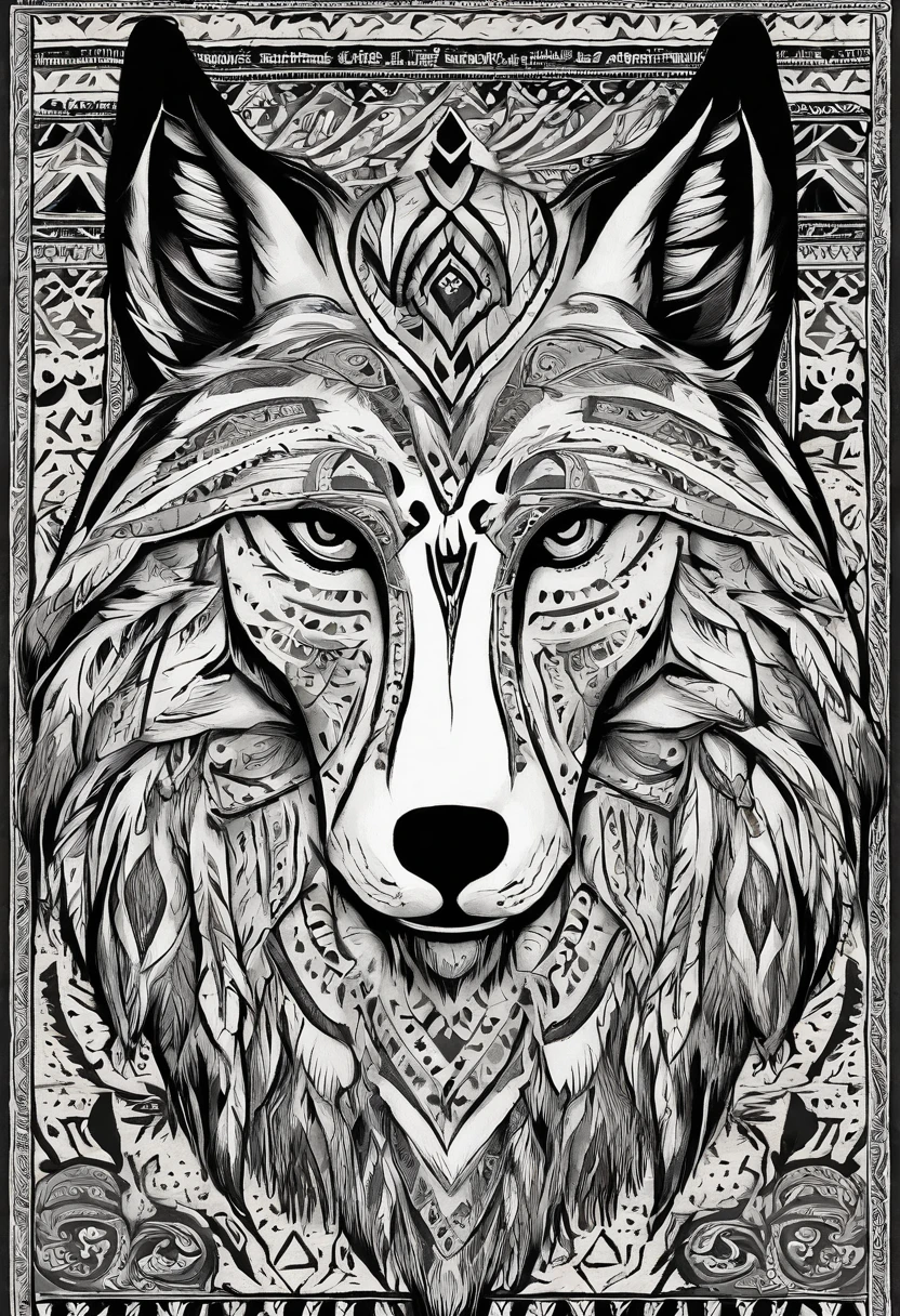 The wool felt is printed with a white wolf-shaped totem